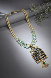Black Meenakari & Green Barium Pearl Necklace - Dyulokha