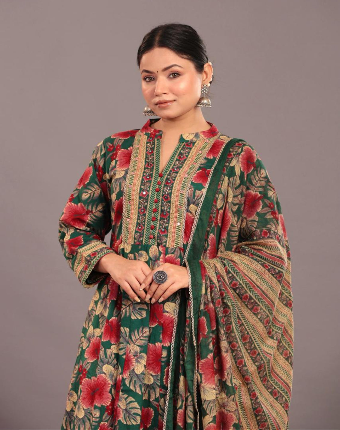 Mirror and Bead Work Cotton Kurta Set