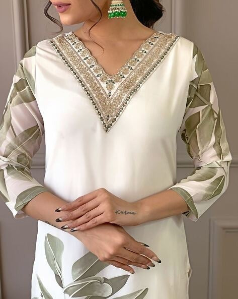 White Chanderi Silk Embroidered Kurta Set