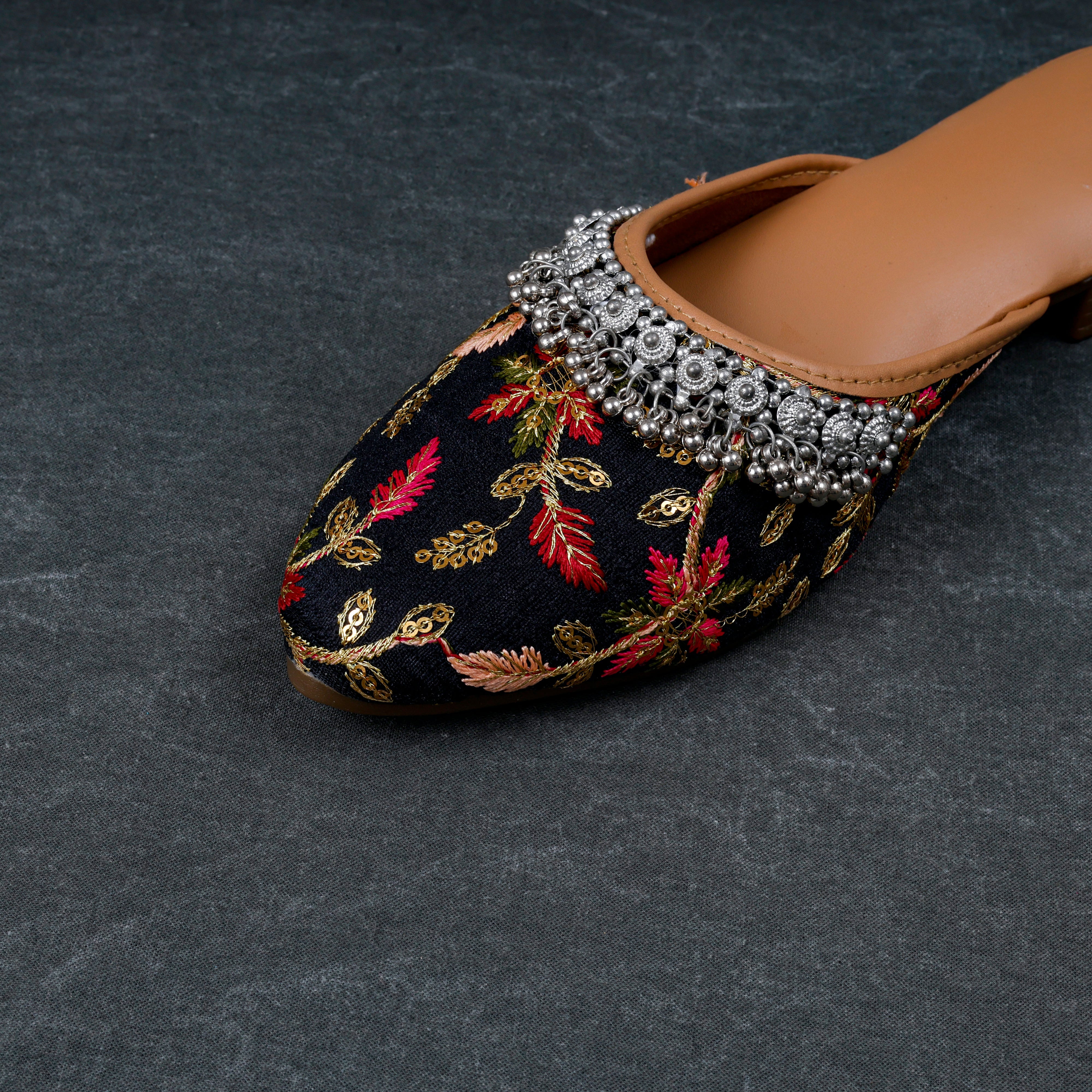 Black Soft Fabric Almond Mules