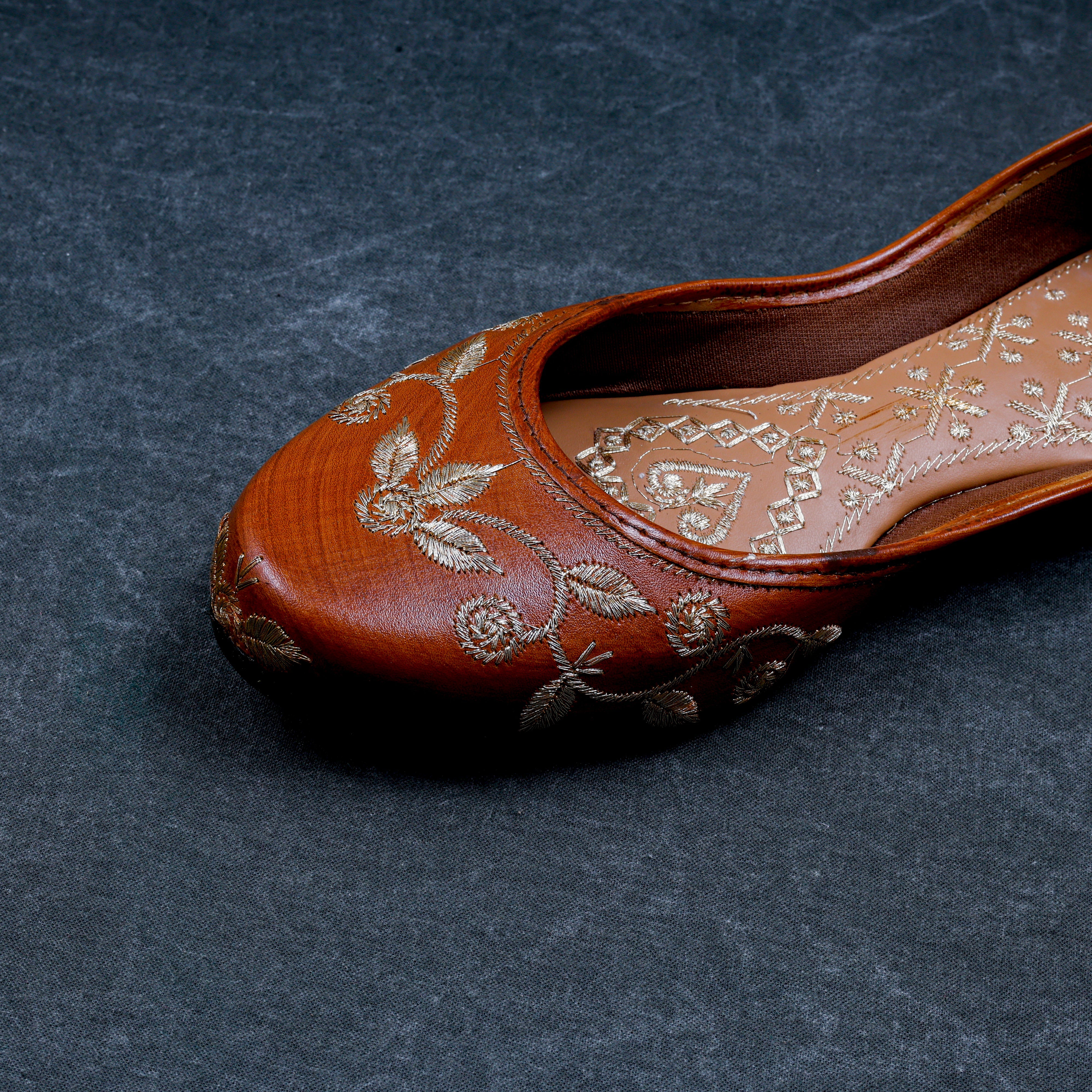 Handcrafted Tan Almond Shape Ethnic Jutti