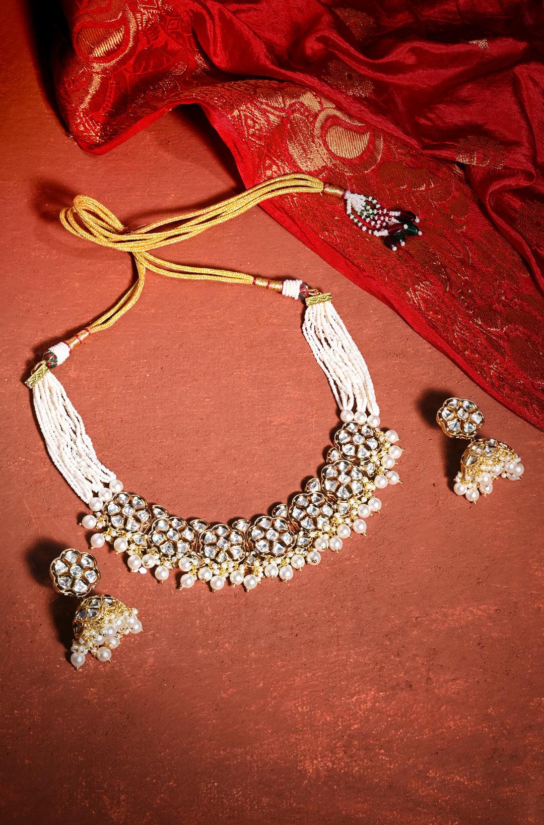 Kundan Jhumka Necklace Set - Dyulokha