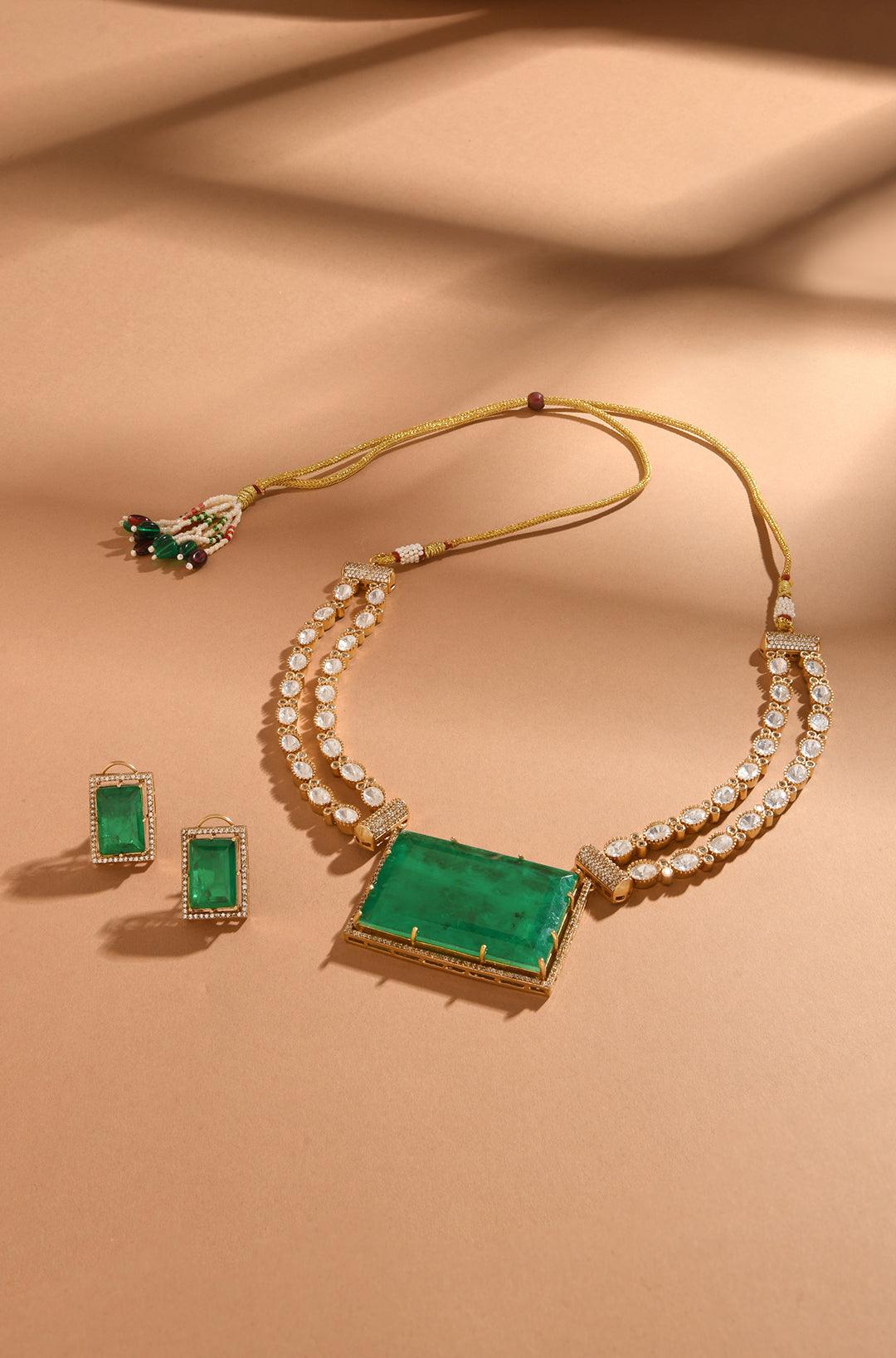 Enchanted Emerald Polki Necklace Set - Dyulokha