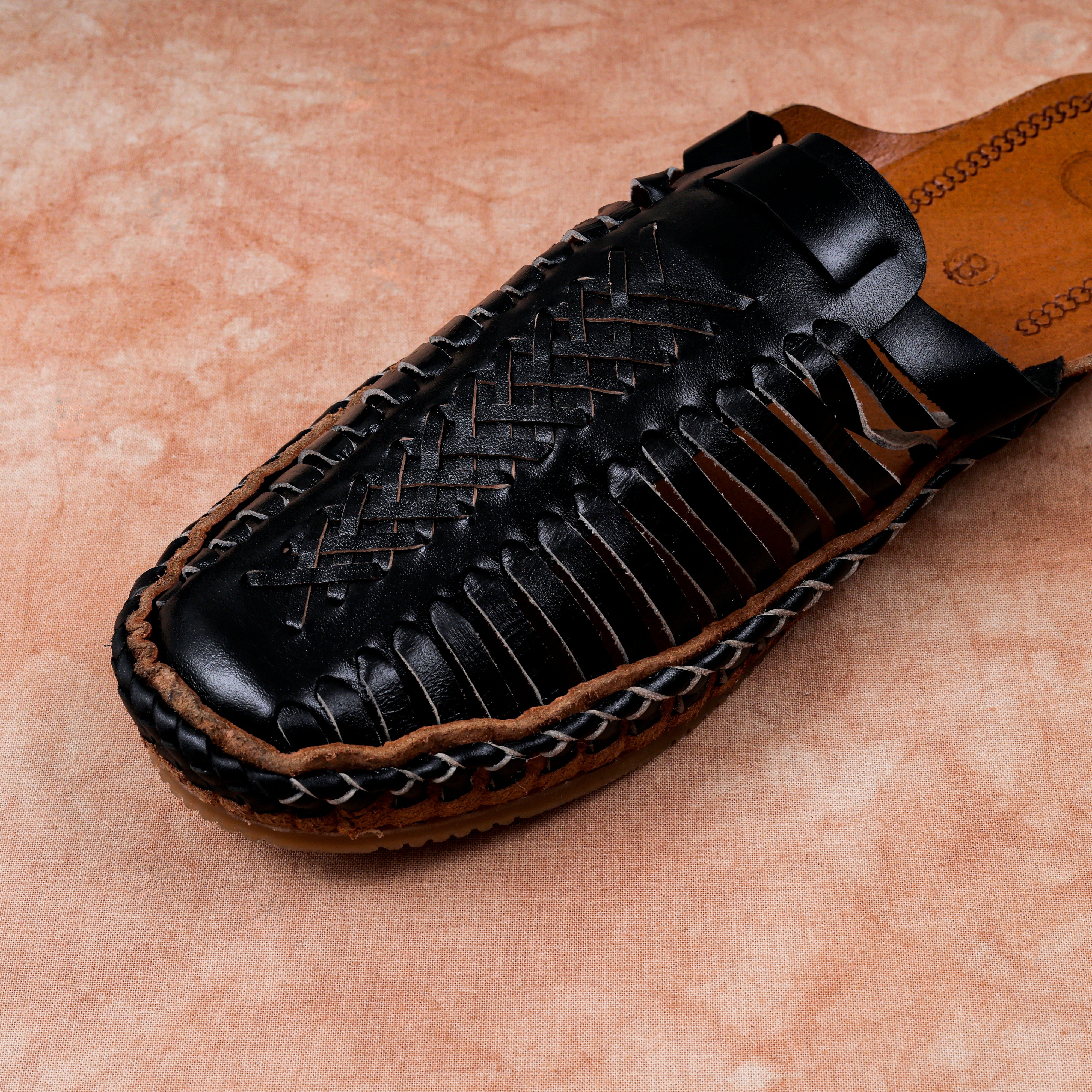 Black Handcrafted Leather Closed Toe Mules