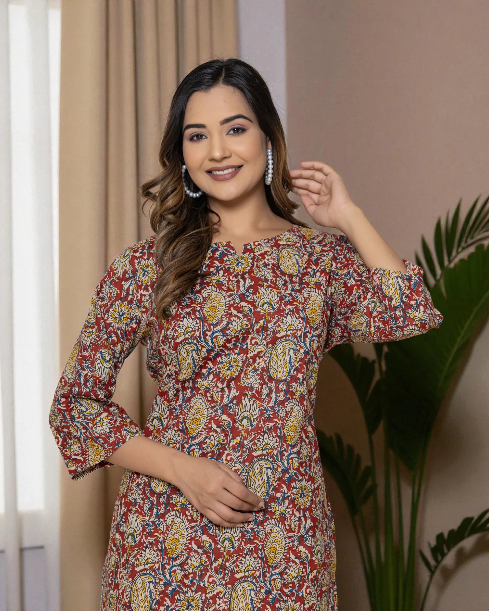 Brown Floral Cotton Night Suit