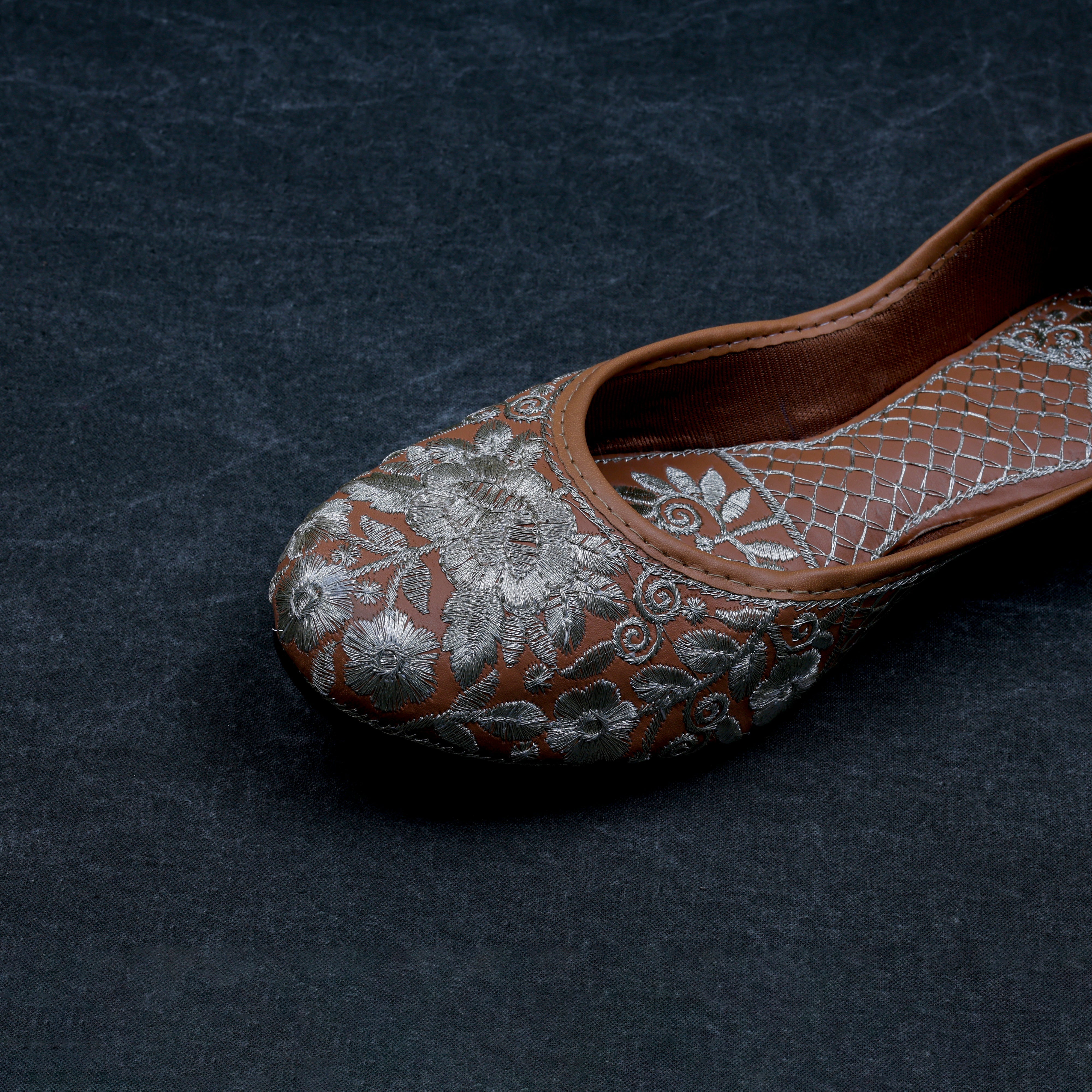 Handcrafted Brown Almond Shape Jutti