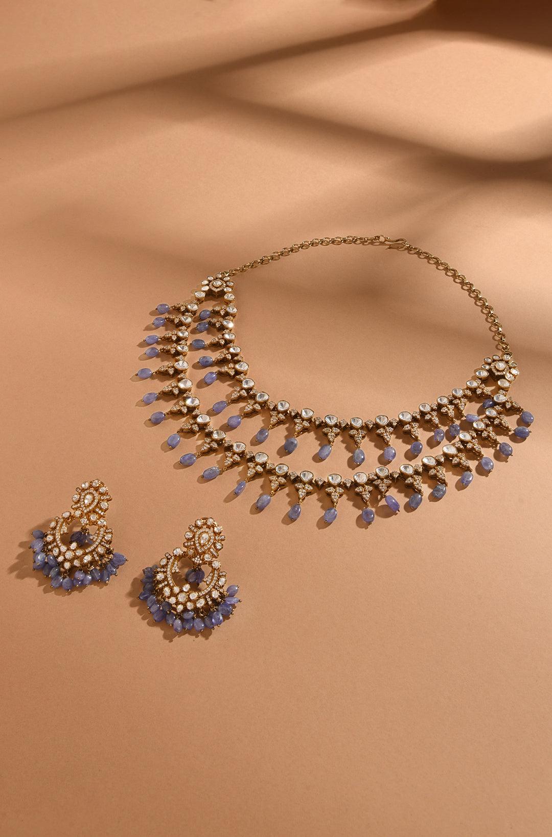 Tanzanite Treasure Beaded Victorian Necklace Set - Dyulokha