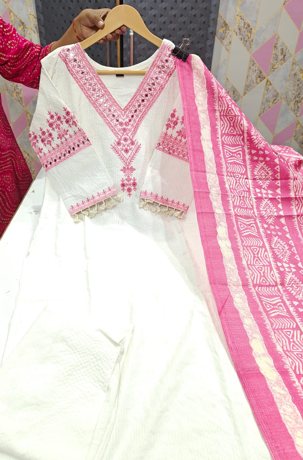 Off-White Silk Three Piece Kurta Set