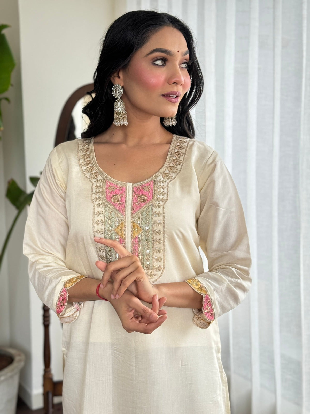 White Chanderi Silk Set with Elegant Embroidery