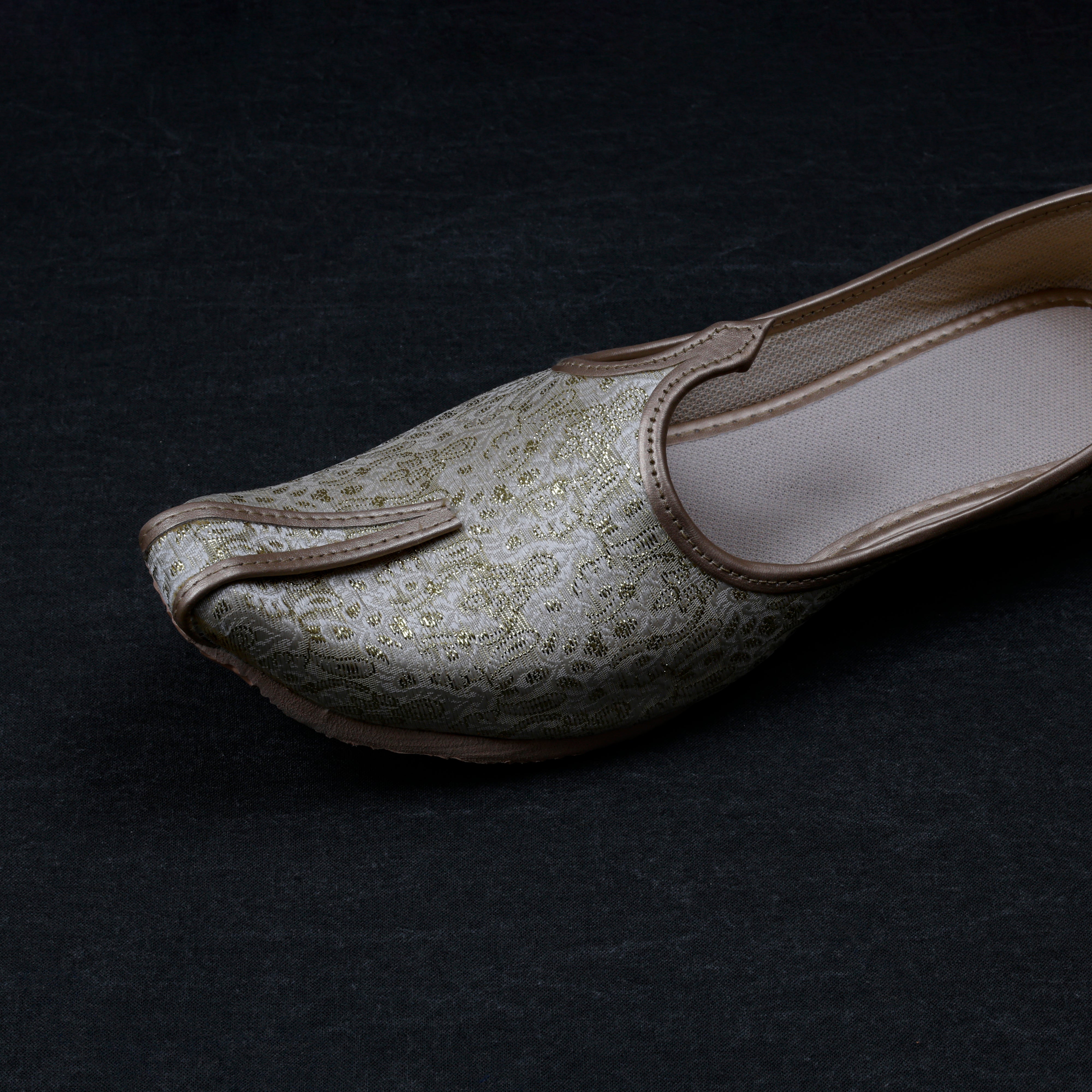 Off White Canvas Pointed Mojari