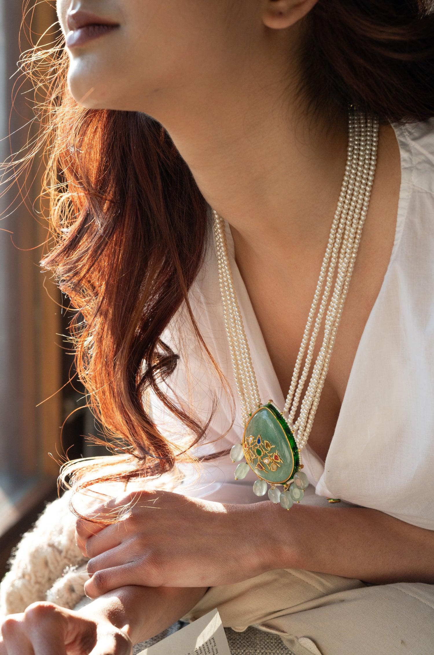 Mint Flourite Pearl Necklace - Dyulokha