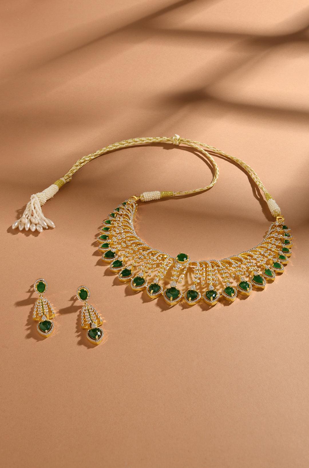 Emerald Accentuated CZ Necklace Set - Dyulokha