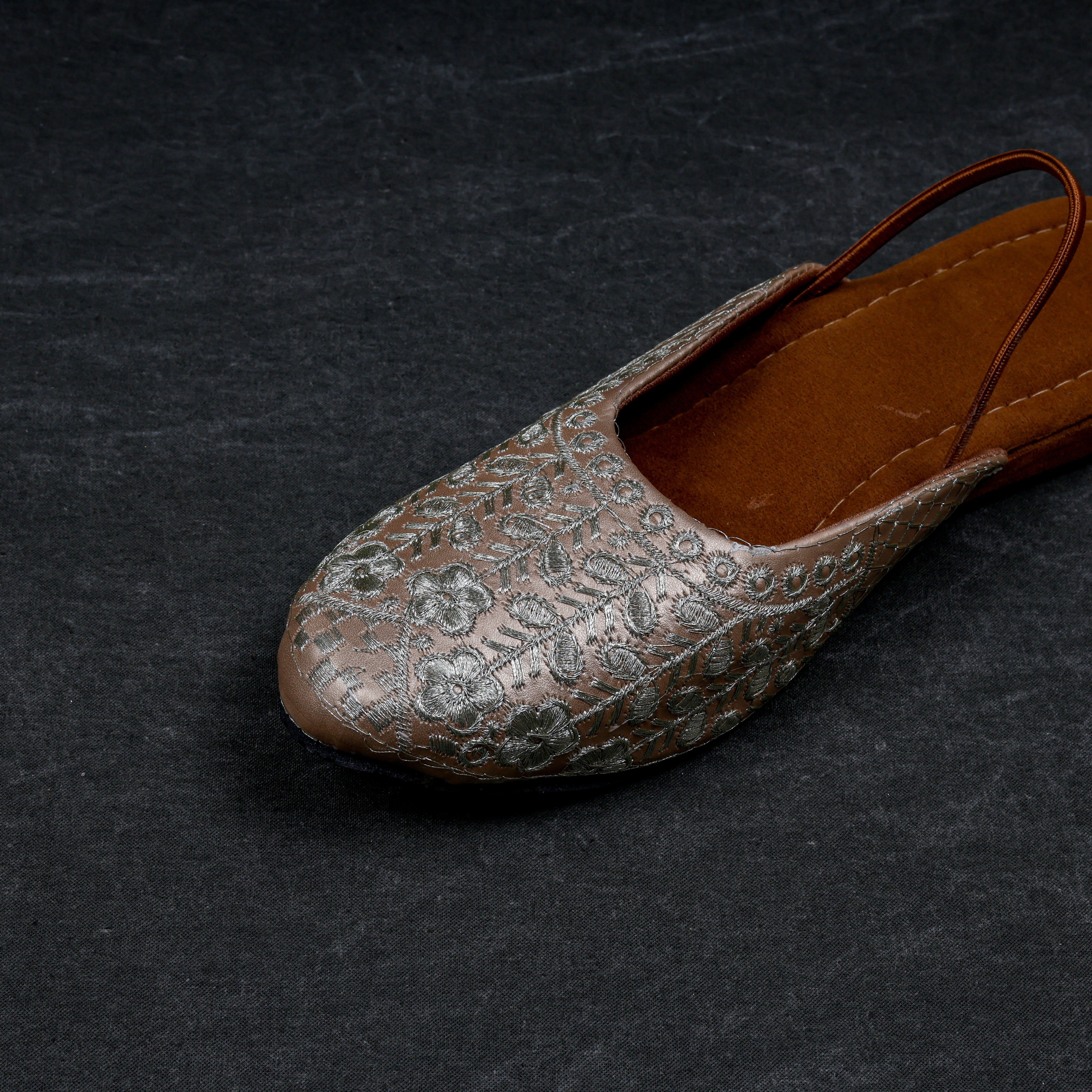 Gold Textured Rexine Mules