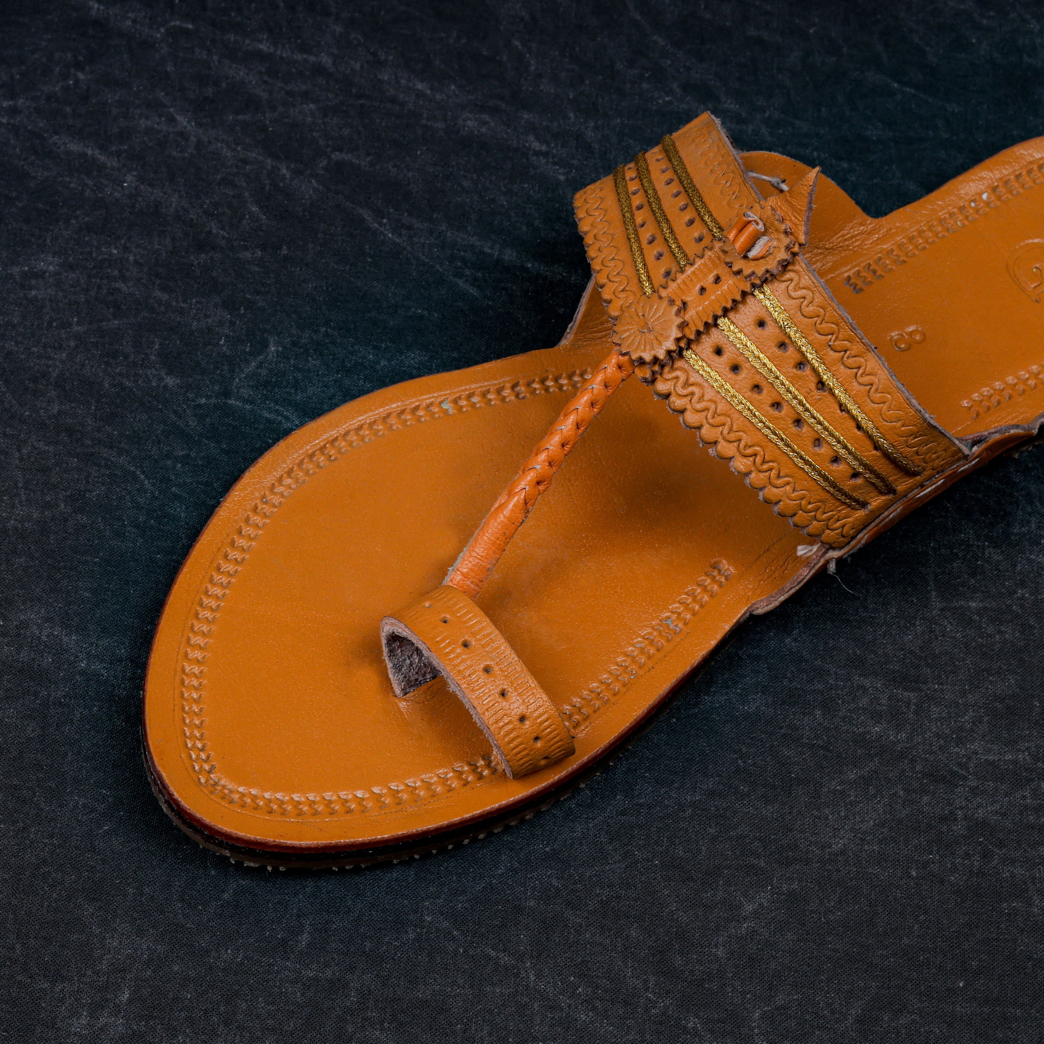 Brown Premium Leather Open Toe Ethnic Flats