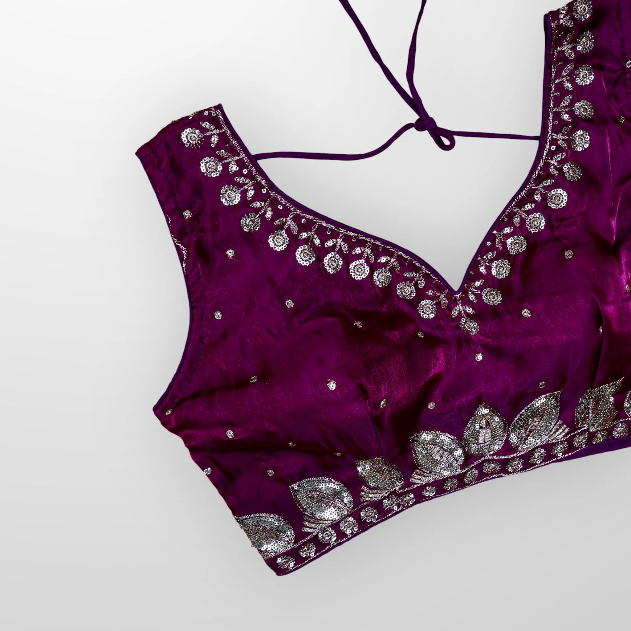 Silk Sequined Zari Leaf Embroidered Blouse