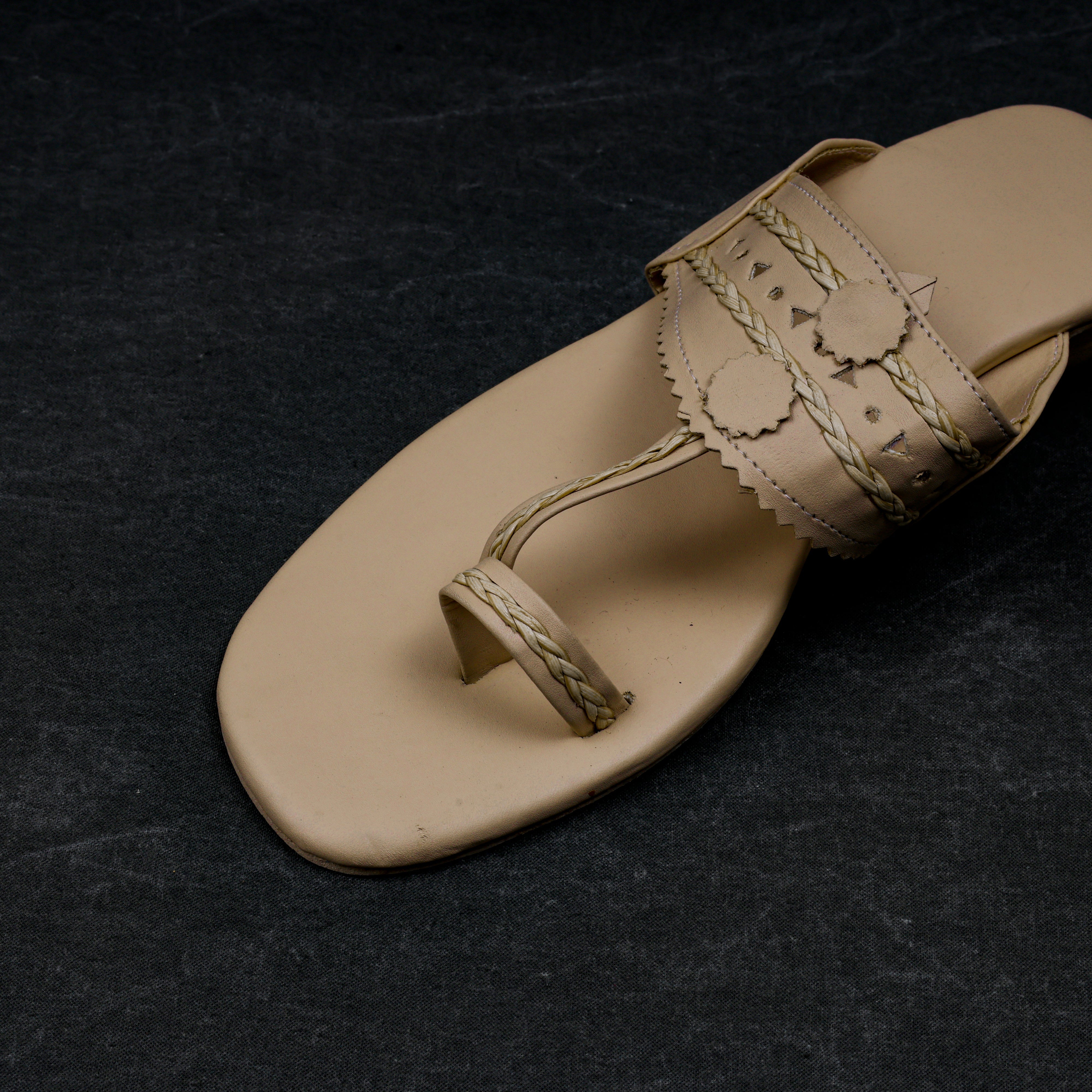 Beige Open Toe Ethnic Flats