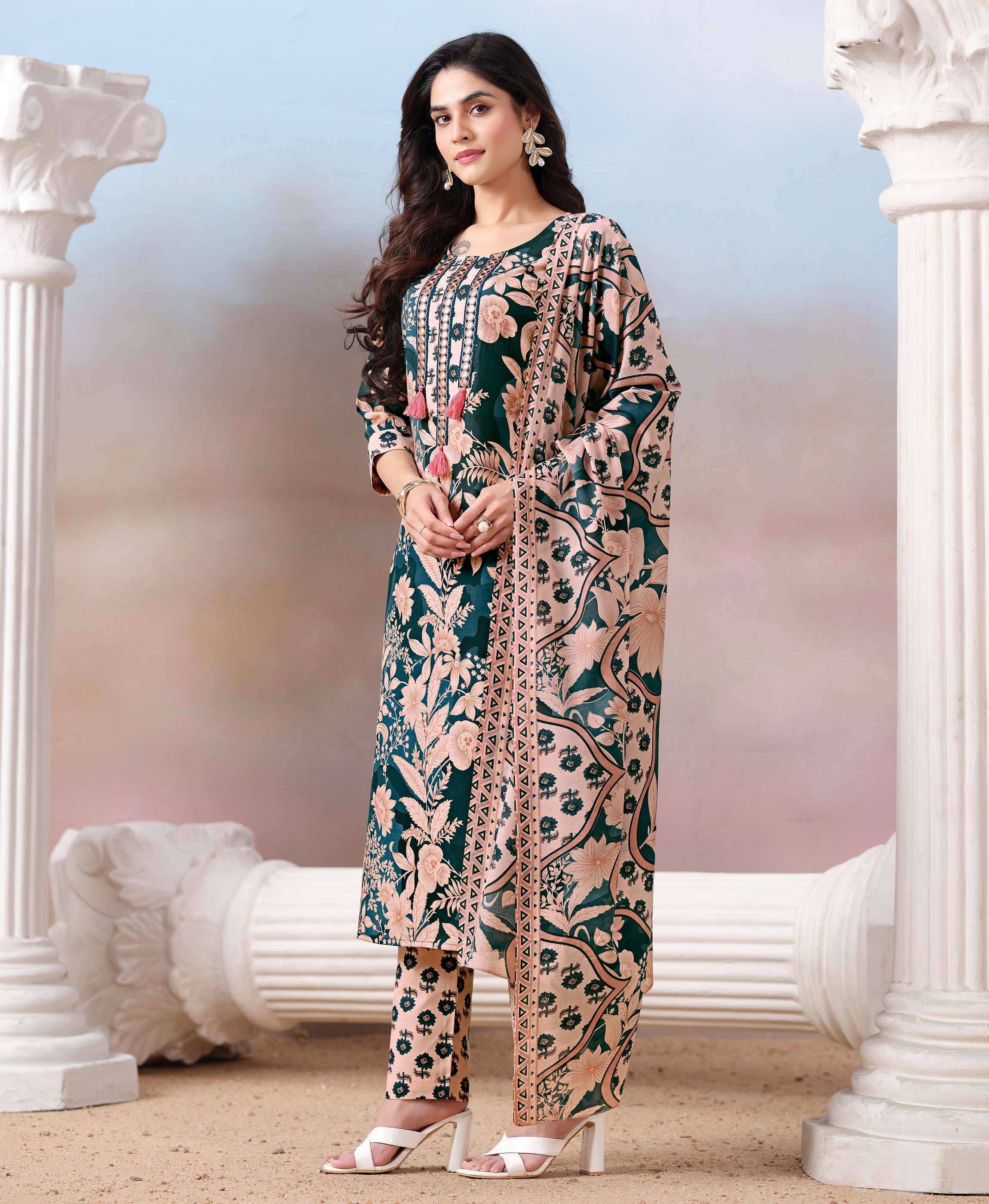 Light Pink Cotton Printed Kurta Set