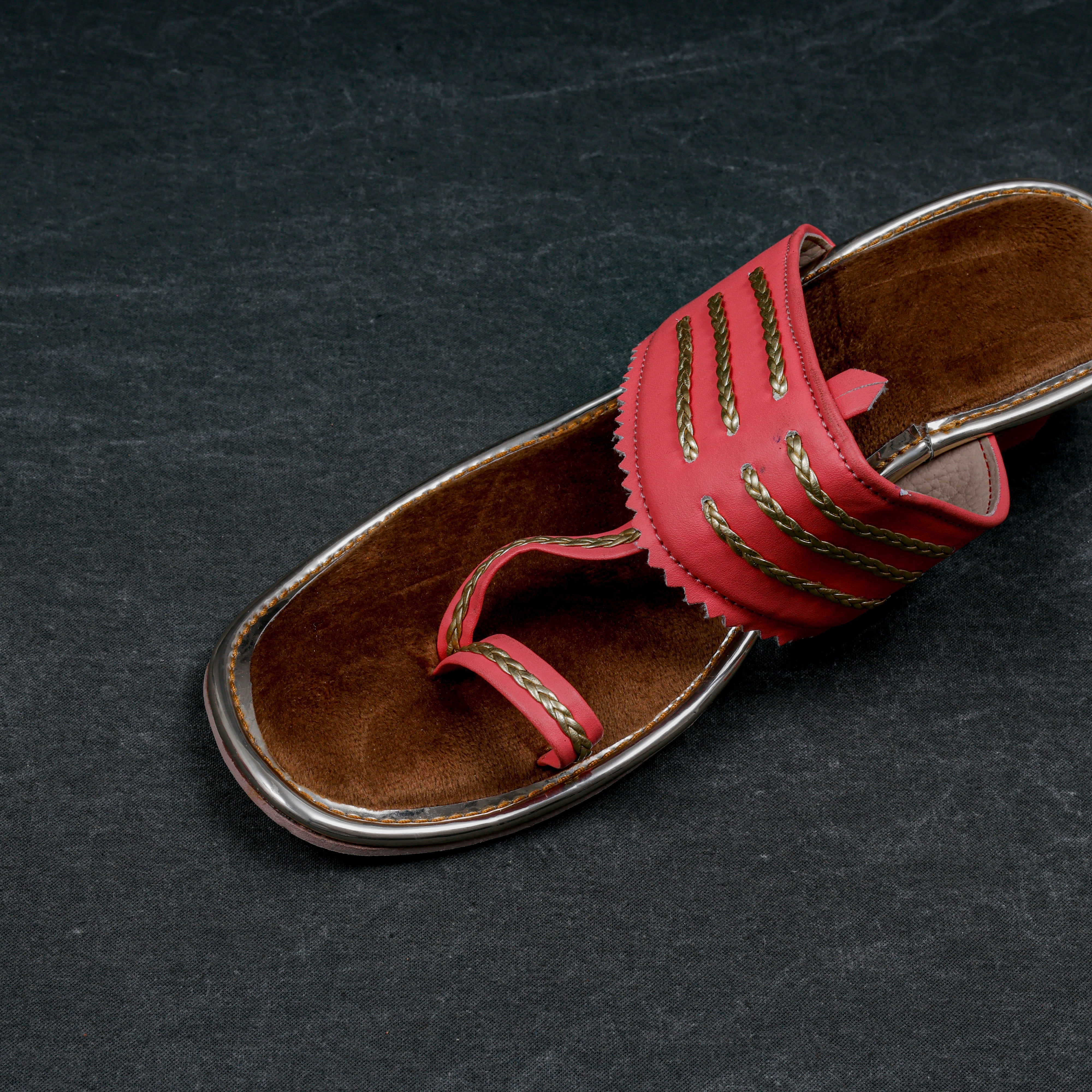 Peach Textured Open Toe Flats