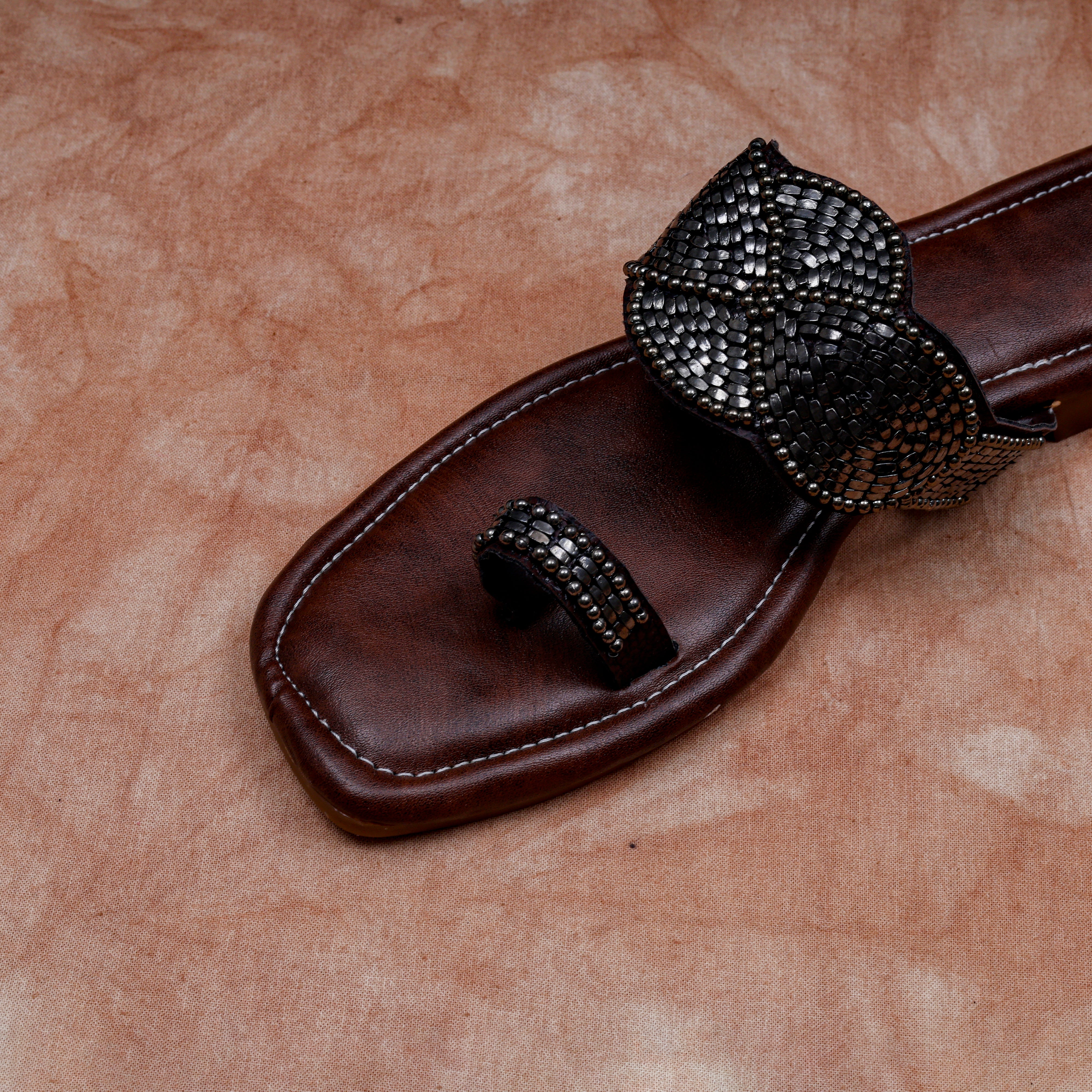 Brown Open Toe Artisan Ethnic Flats