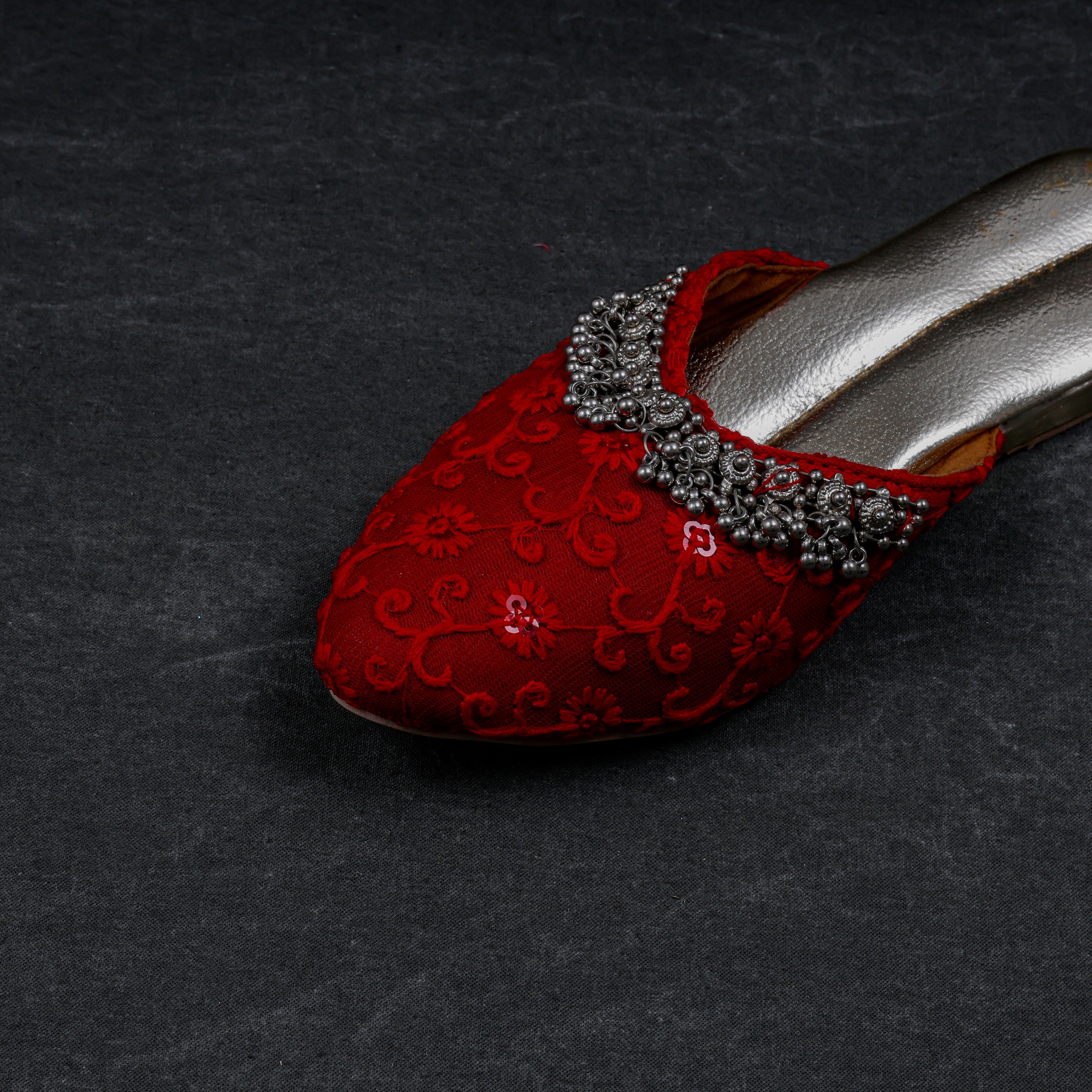 Red Two Tone Handcrafted Mules