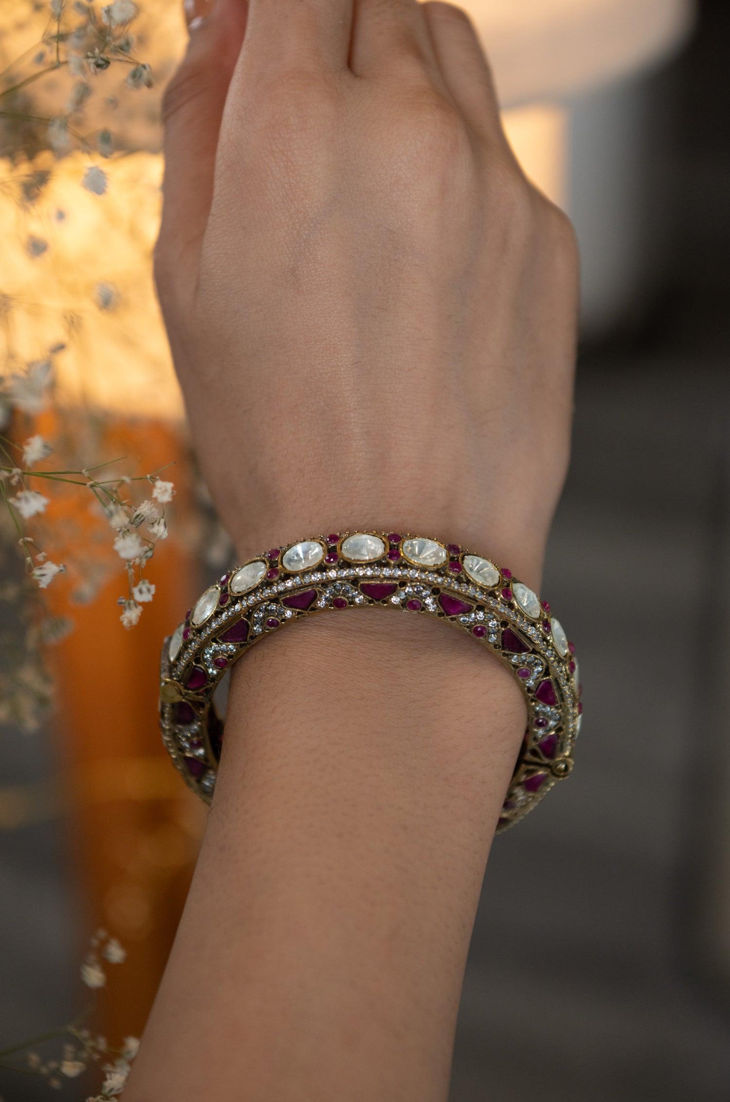 Ruby Polki Victorian Bangle - Dyulokha