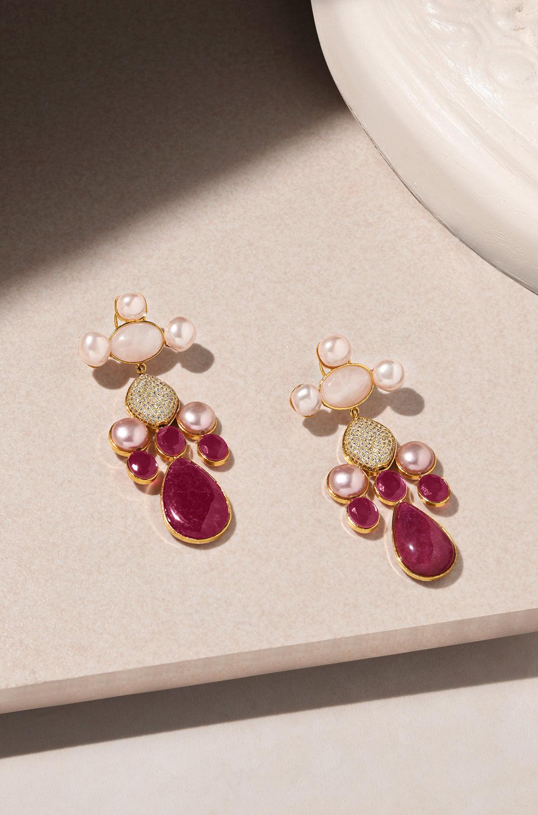 Vintage Glamour Ruby Earrings - Dyulokha