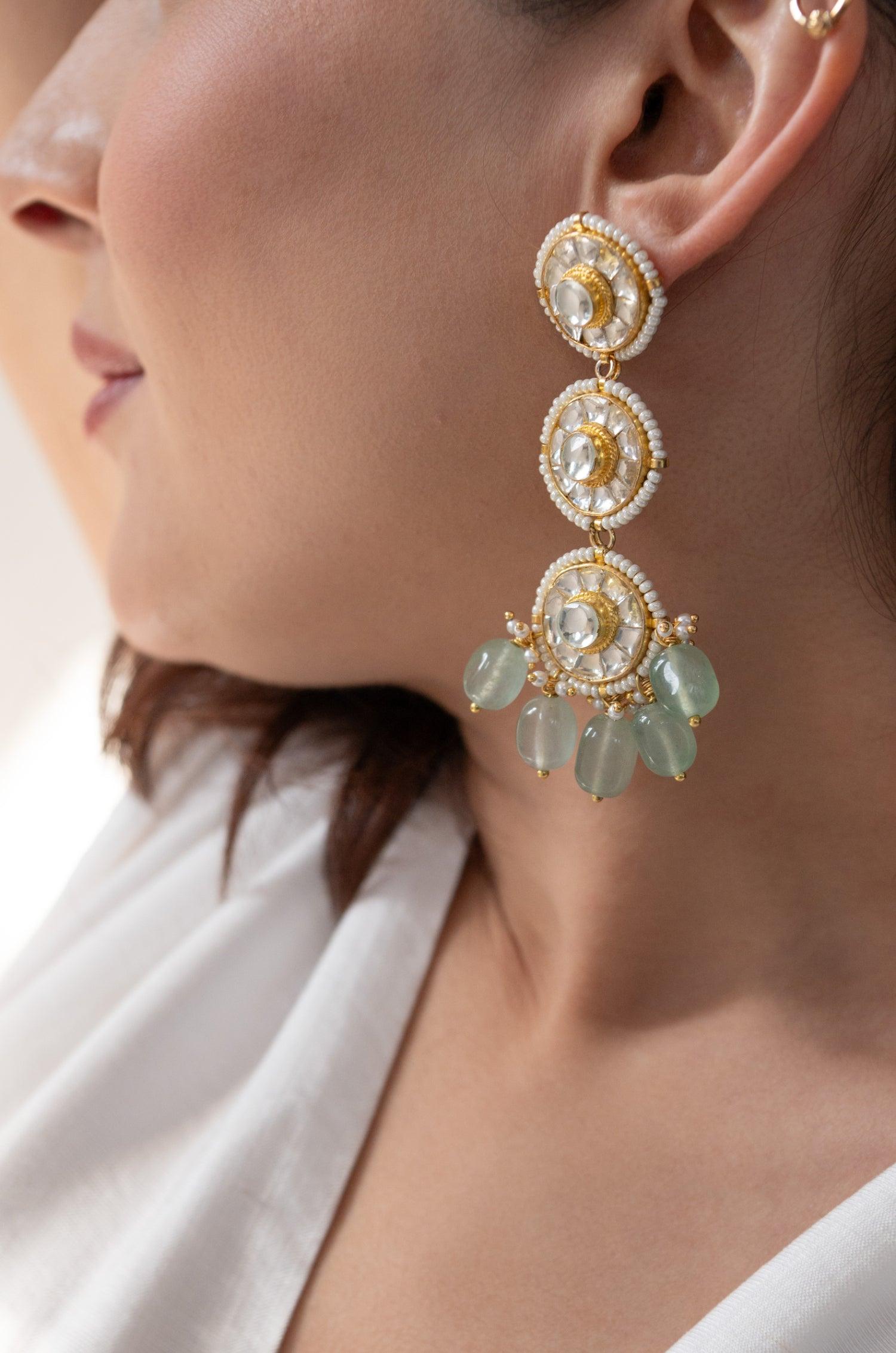 Minty Fresh Kundan Earrings - Dyulokha