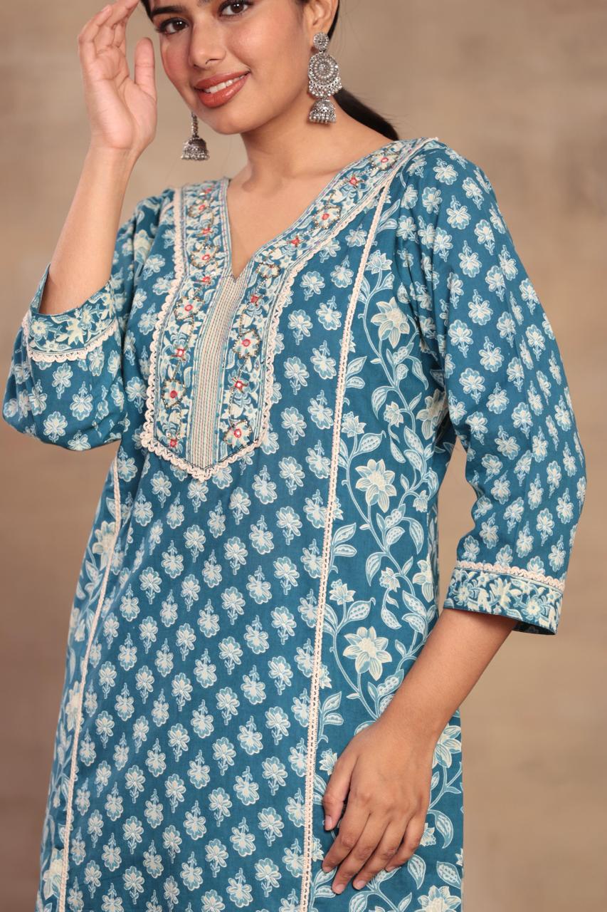 Embroidered Cotton Kurta Set