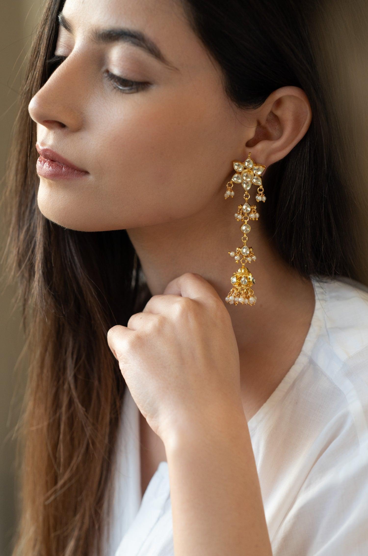 Exquisite Kundan Jhumkas - Dyulokha
