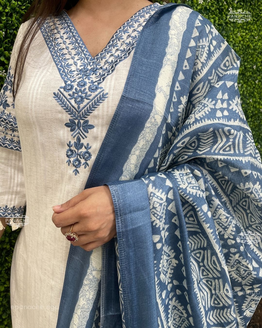 White Silk Embroidered Kurta Set