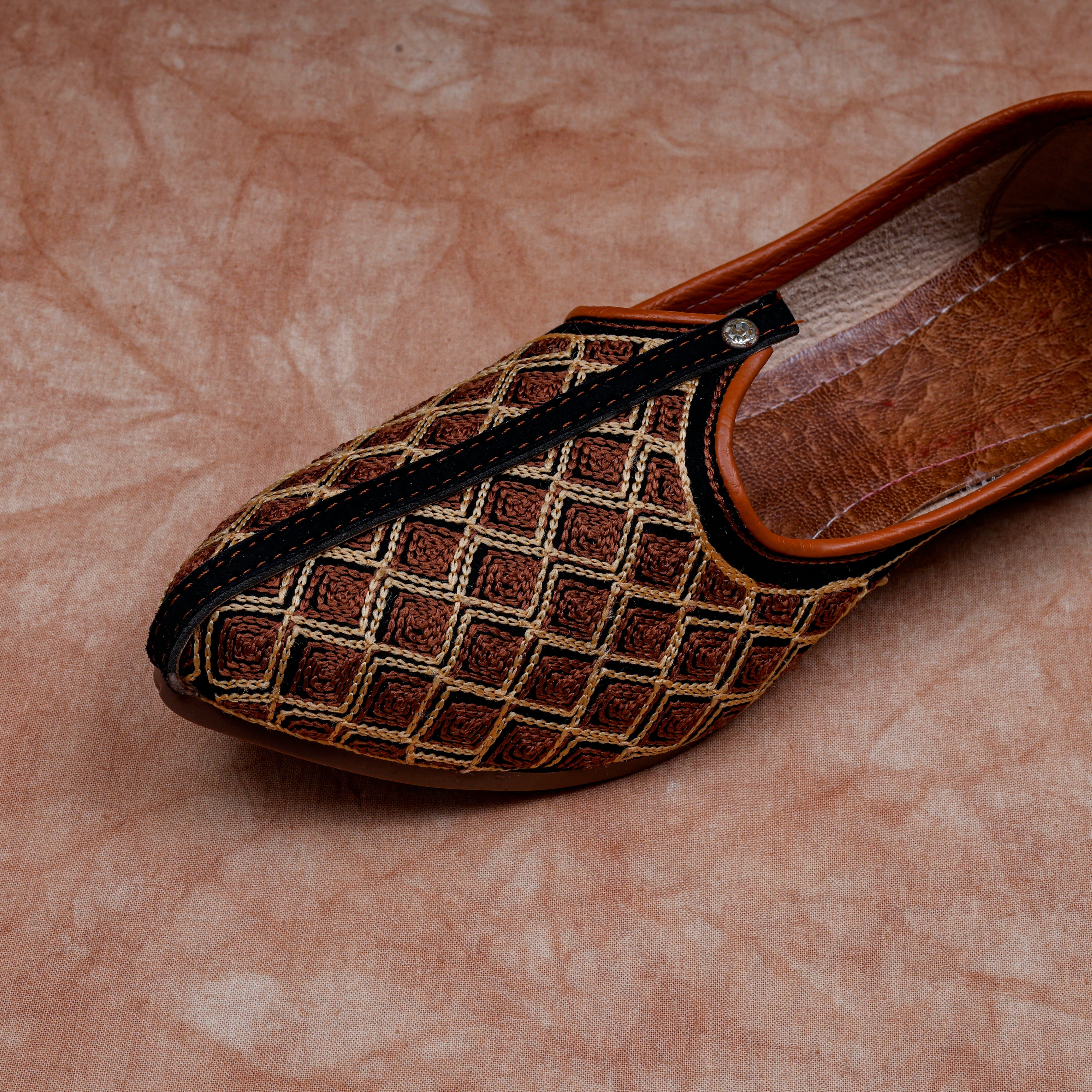Textured Brown Artisan Jutti Flats