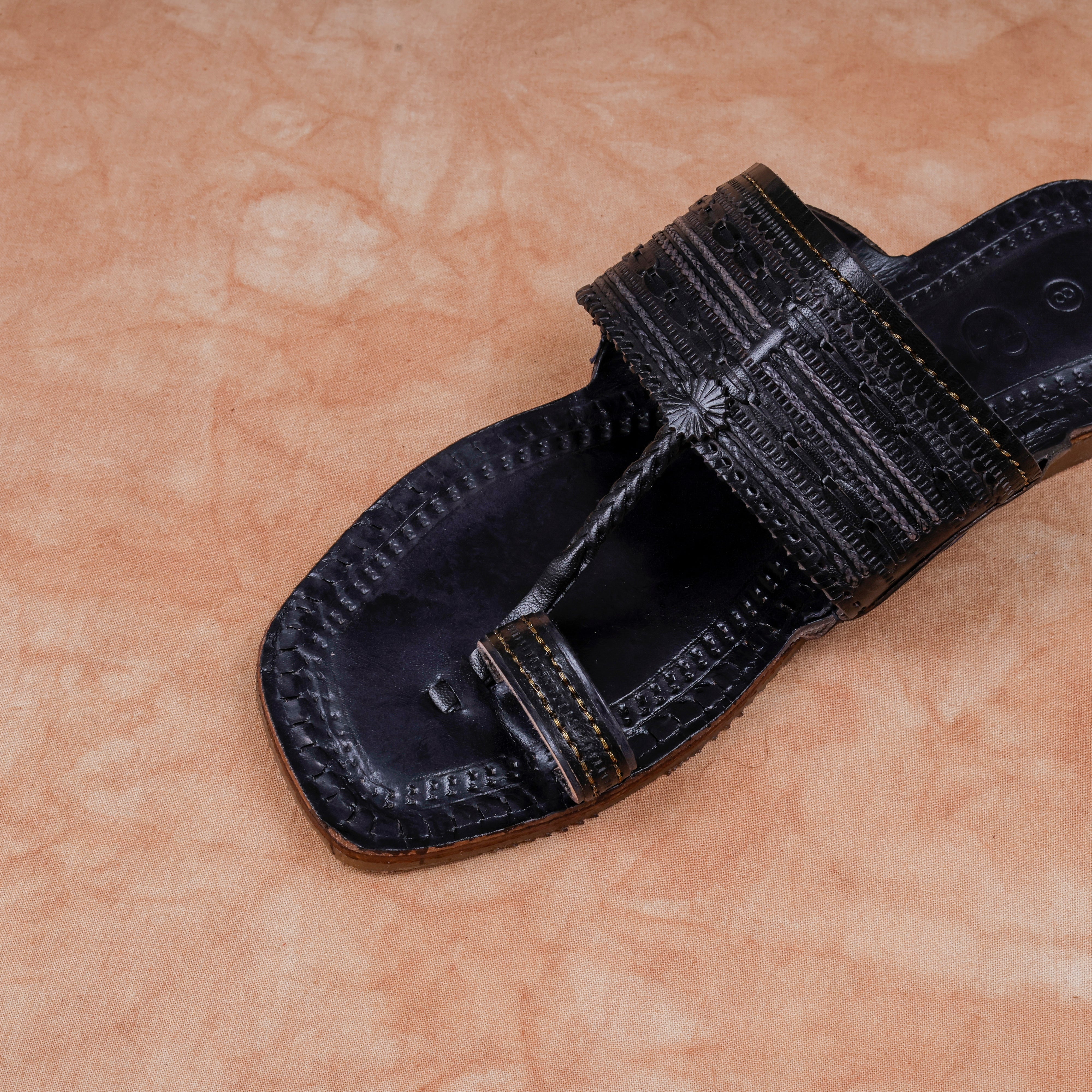 Handcrafted Black Patent Kolhapuri Sandals