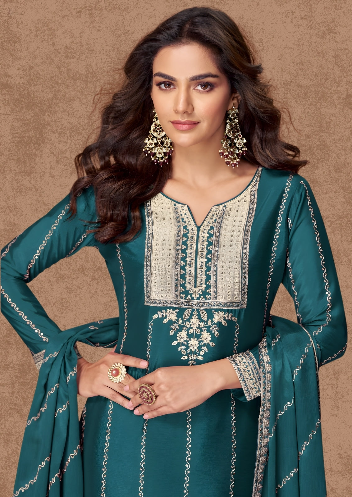 Embroidered Chinon Silk Sharara Suit