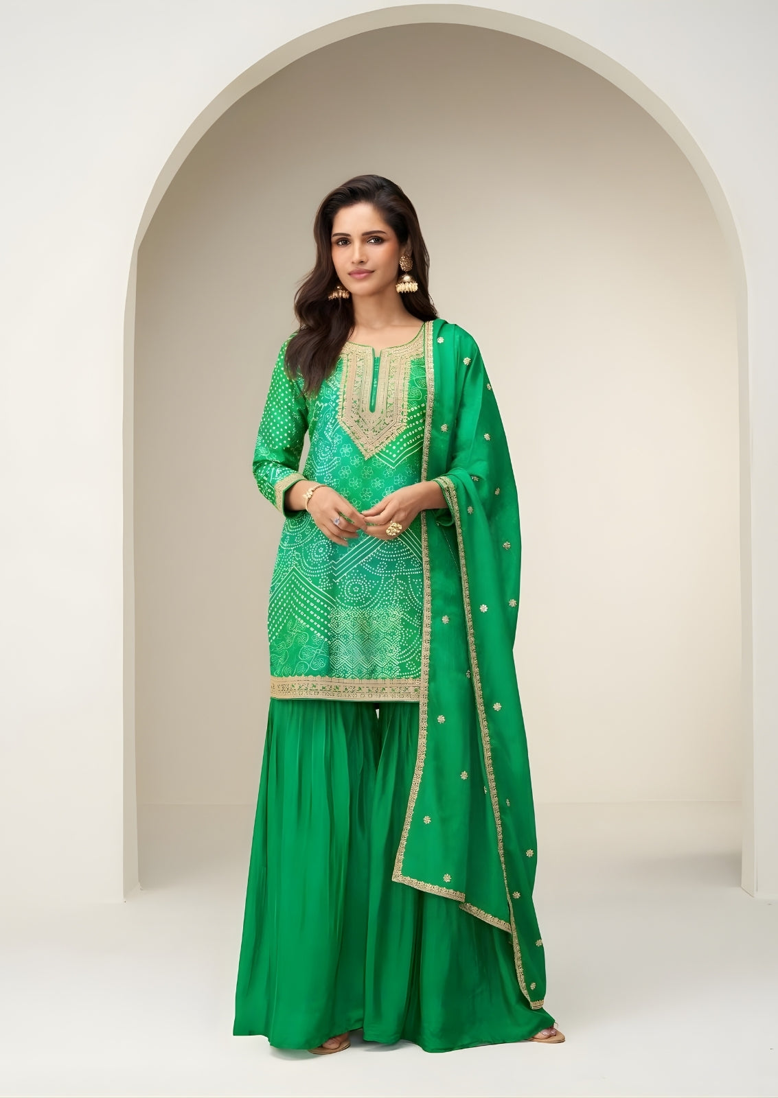 Crepe Silk Ensemble with Embroidered Dupatta