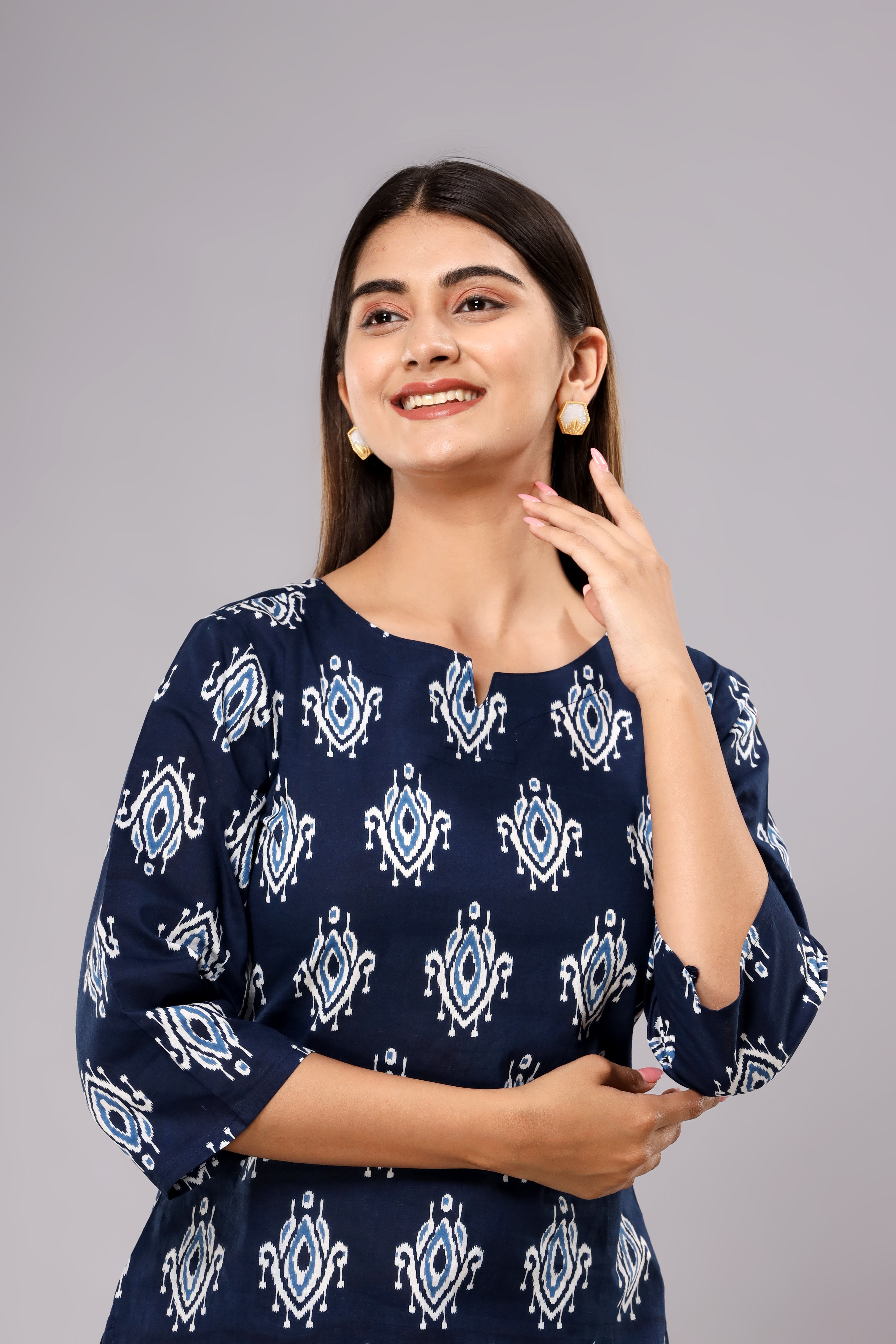 Navy Blue Cotton Printed Night Suit