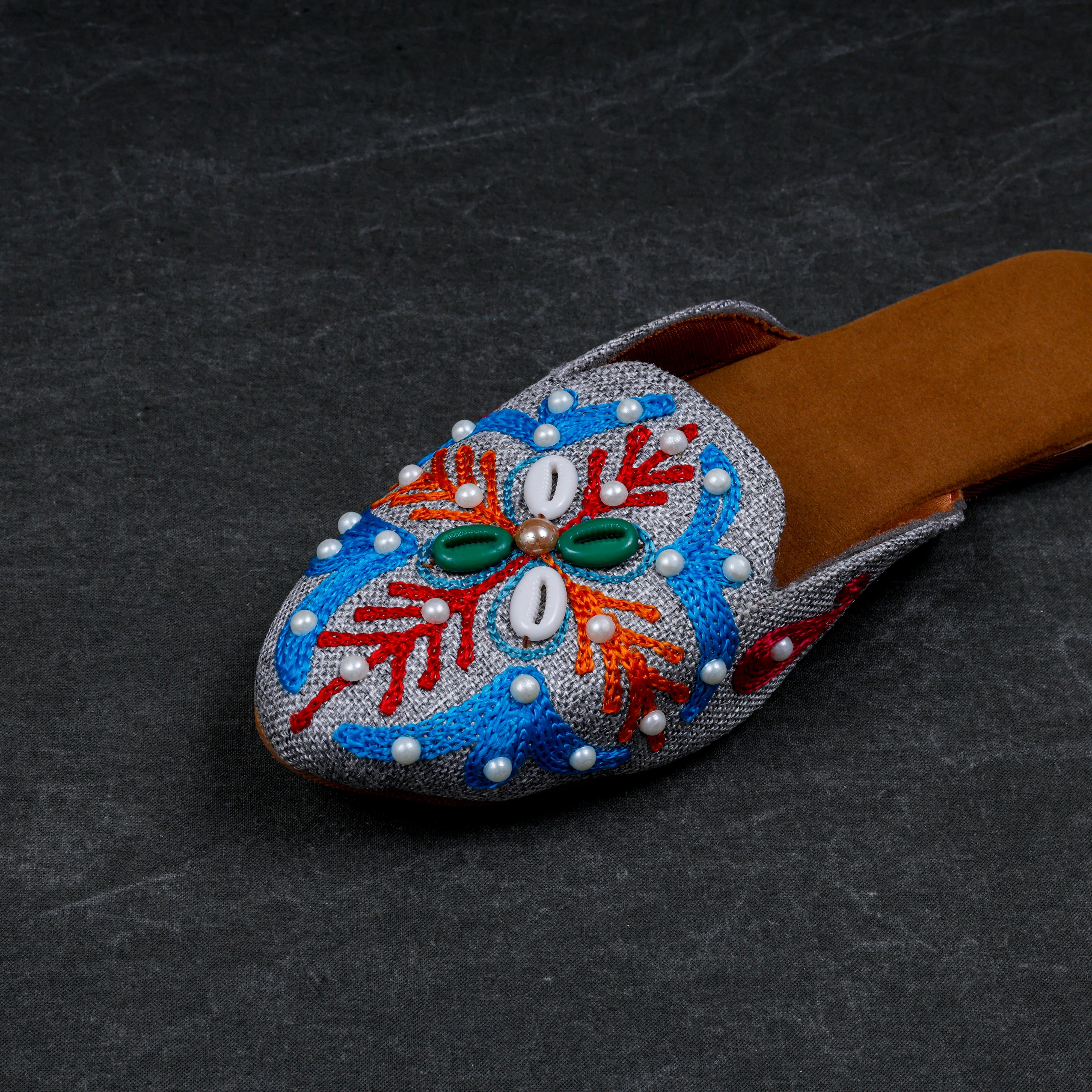 Multicolor Artisan Jute Flat Slip On Mules