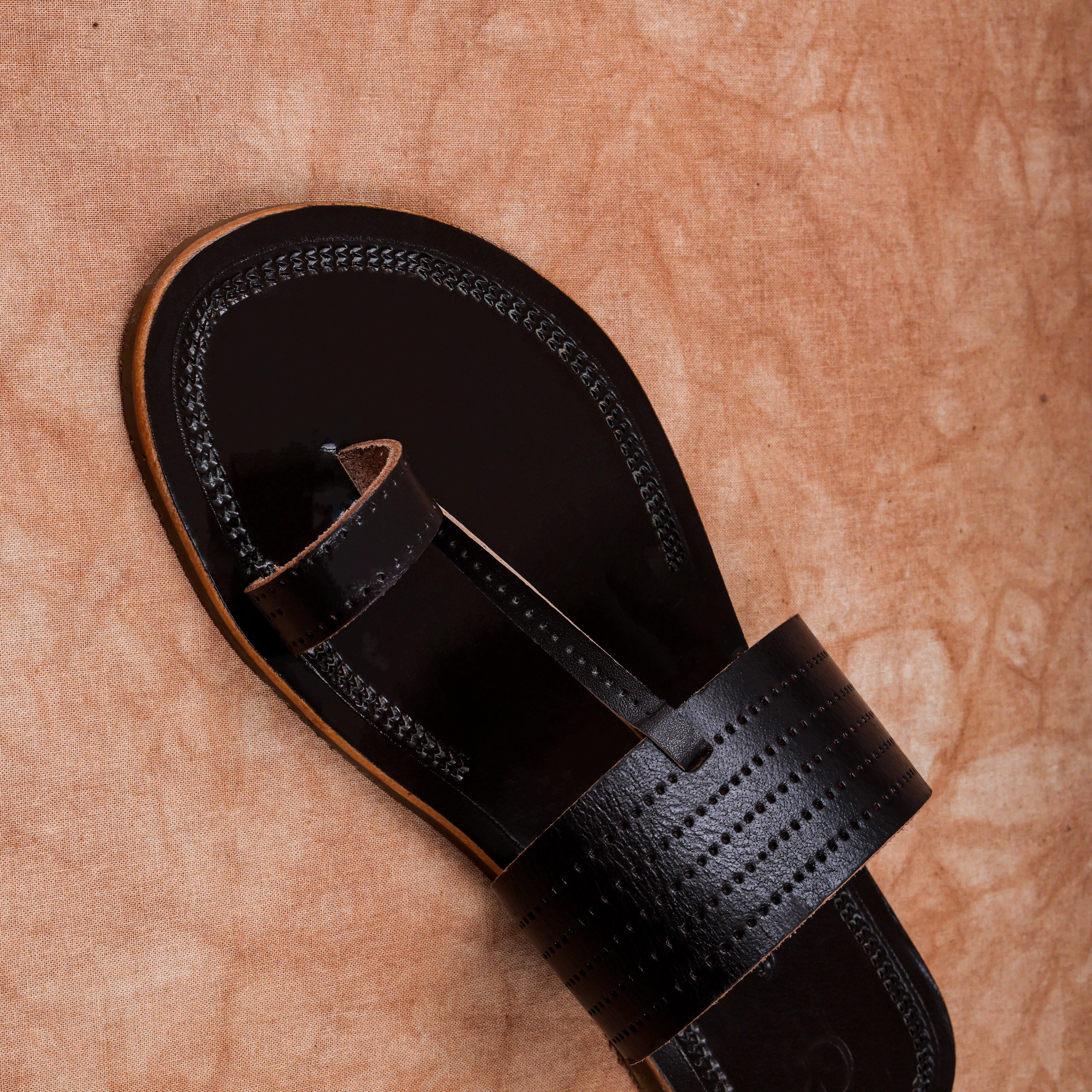 Dark Brown Leather Open Toe Kolhapuri Sandals