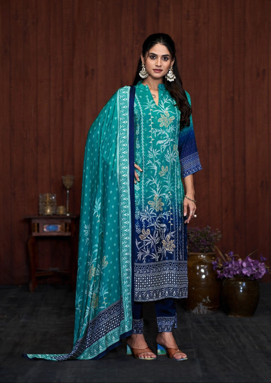 Sea Breeze Chinon Silk Embroidered Kurta Set