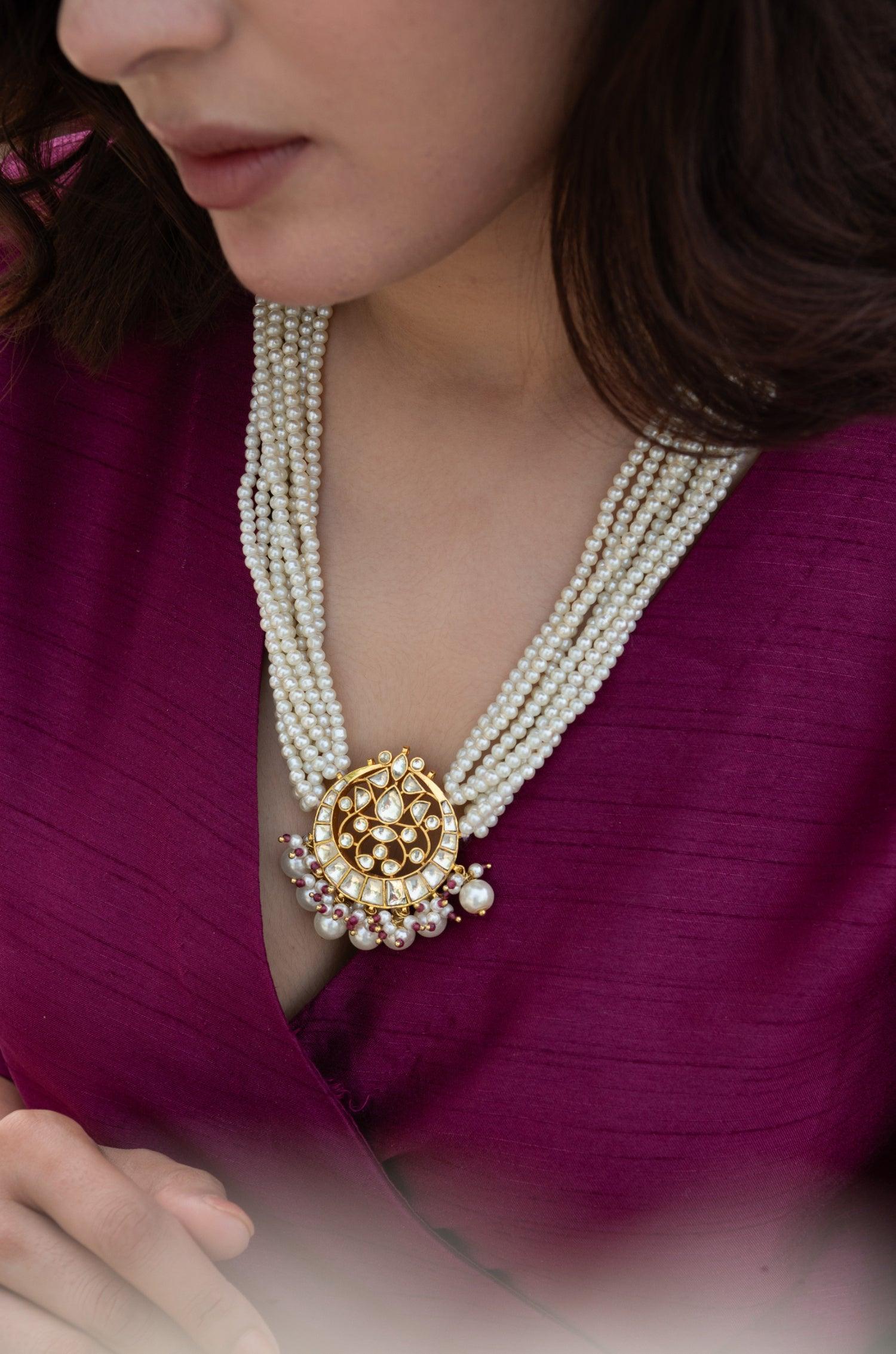 Pearl Kundan Elegance Necklace - Dyulokha