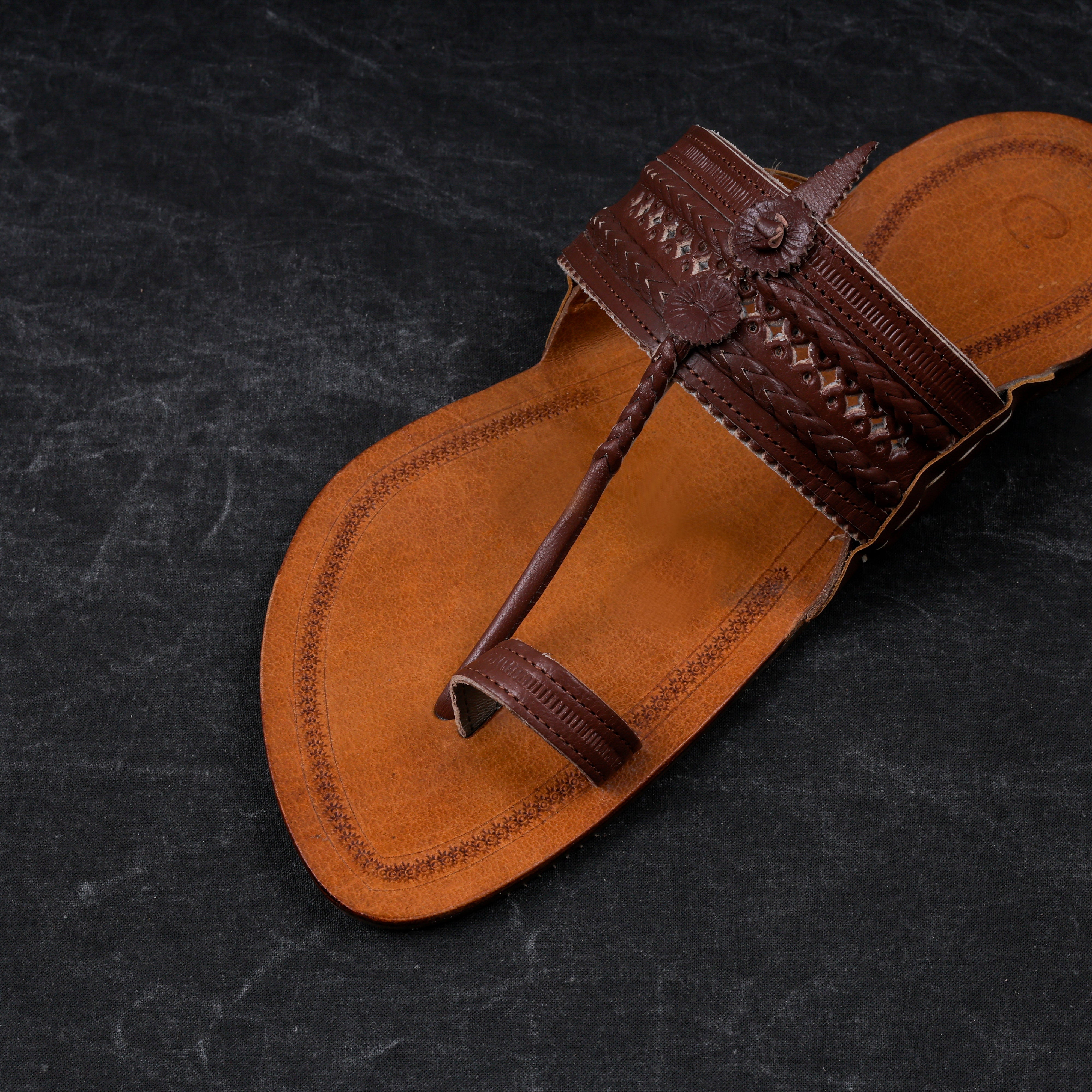 Light Brown Leather Slip On Kolhapuri Sandals