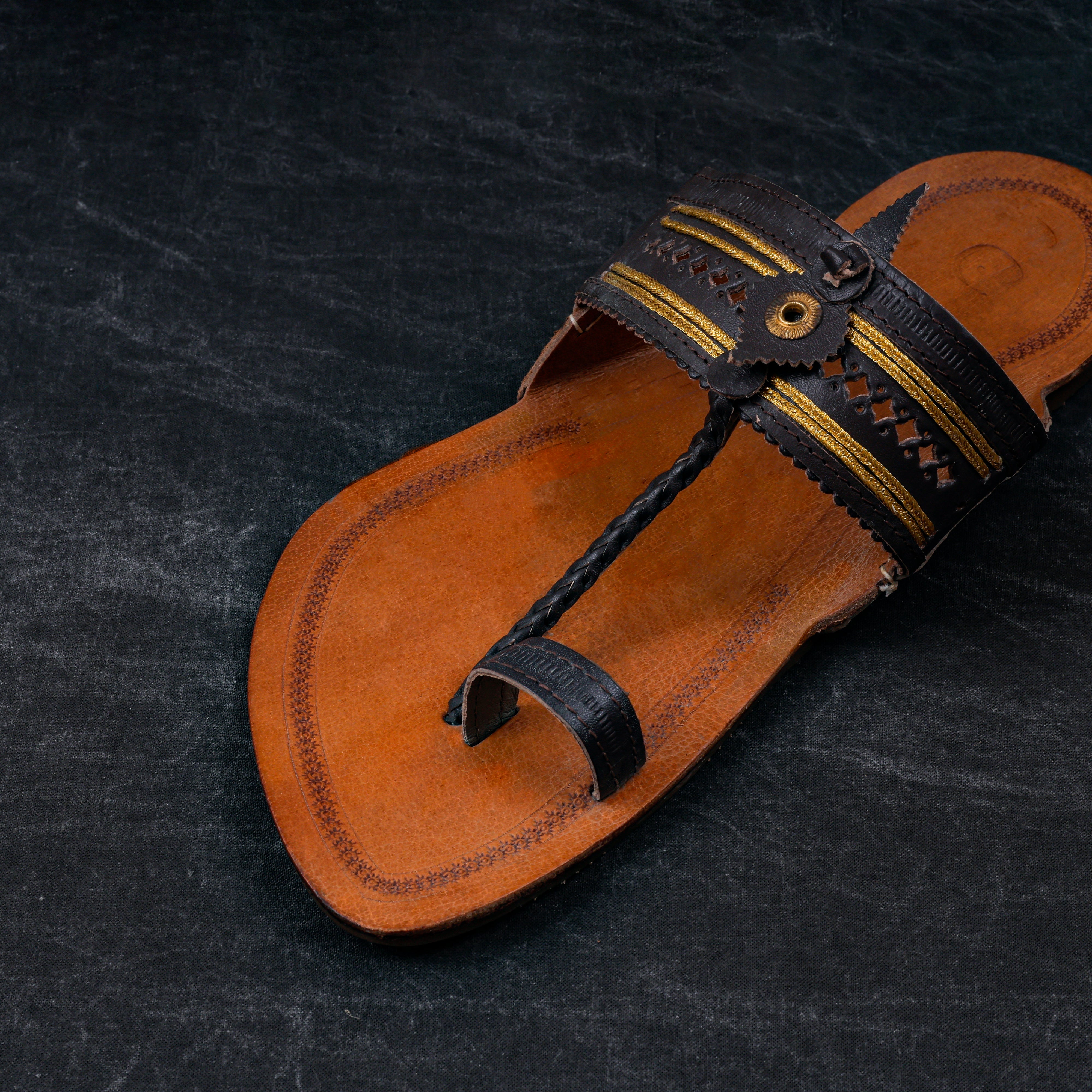 Two Tone Tan Traditional Kolhapuri Sandals
