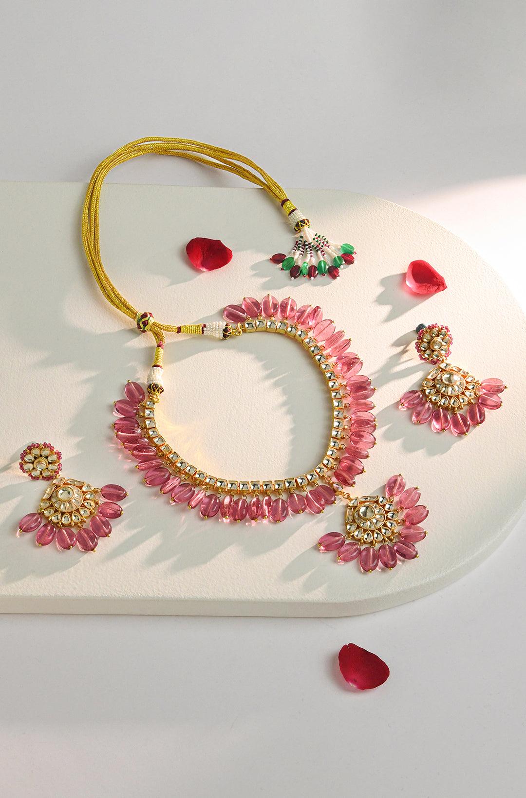 Pink Radiance Kundan Necklace Set - Dyulokha