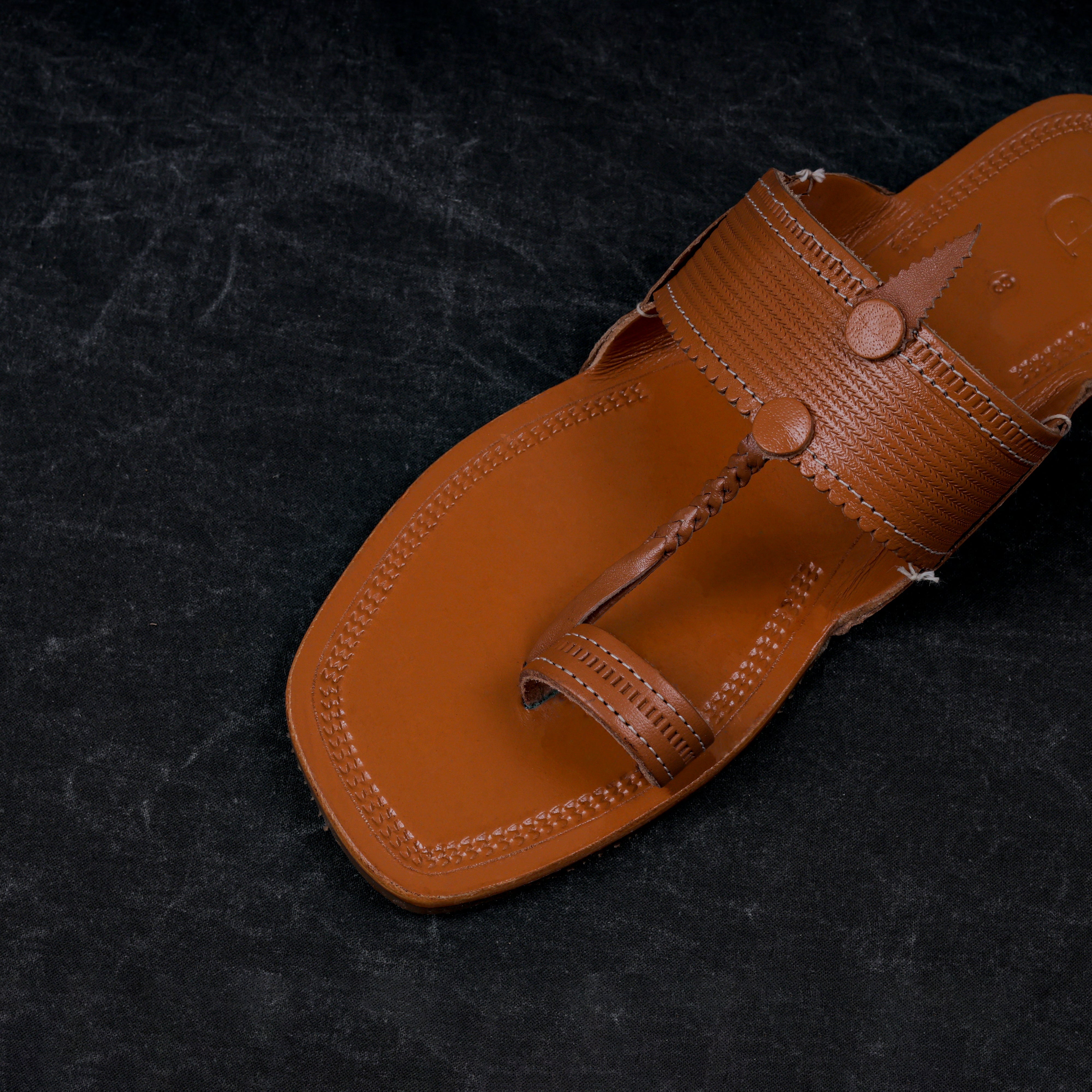 Tan Patent Leather Kolhapuri Sandals
