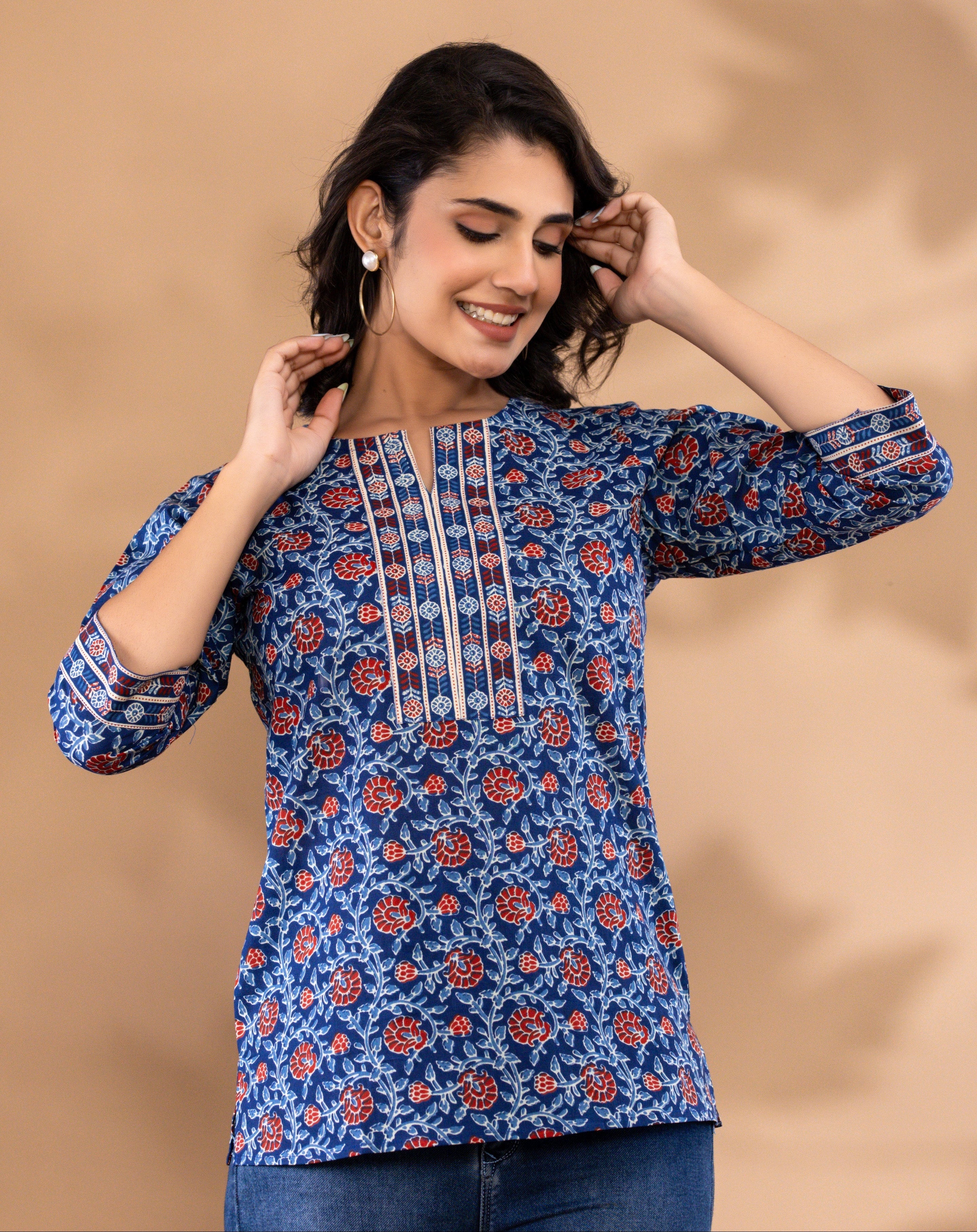 Royal Blue Floral Printed Kurta