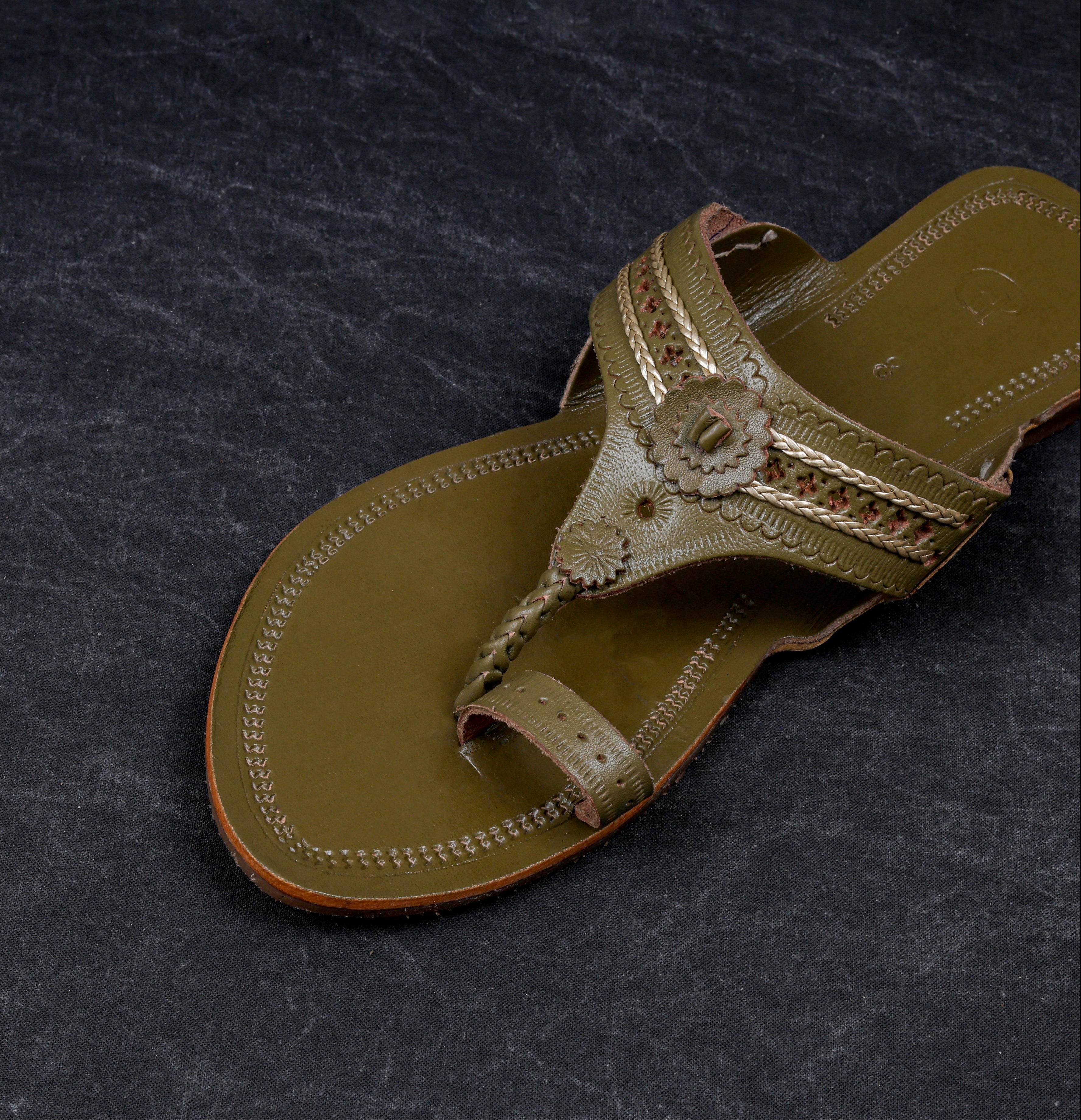 Olive Green Artisan Kolhapuri Sandals