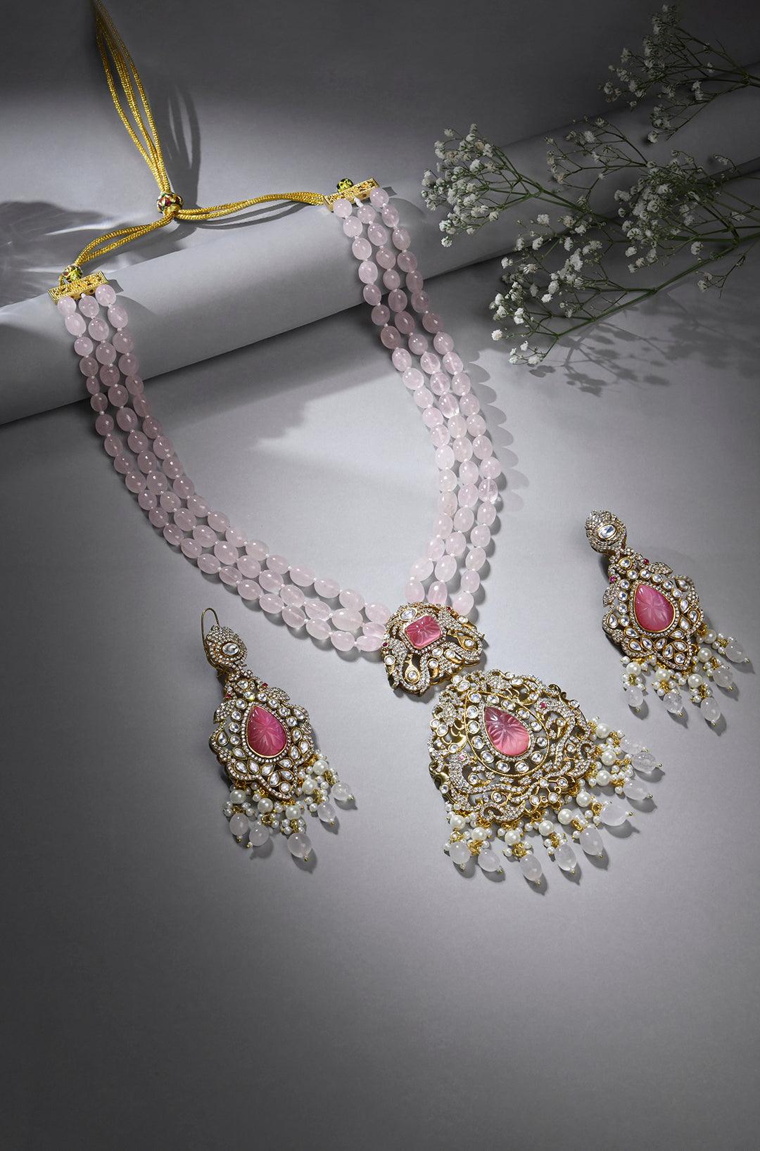 Rose Petal Polki Necklace Set - Dyulokha