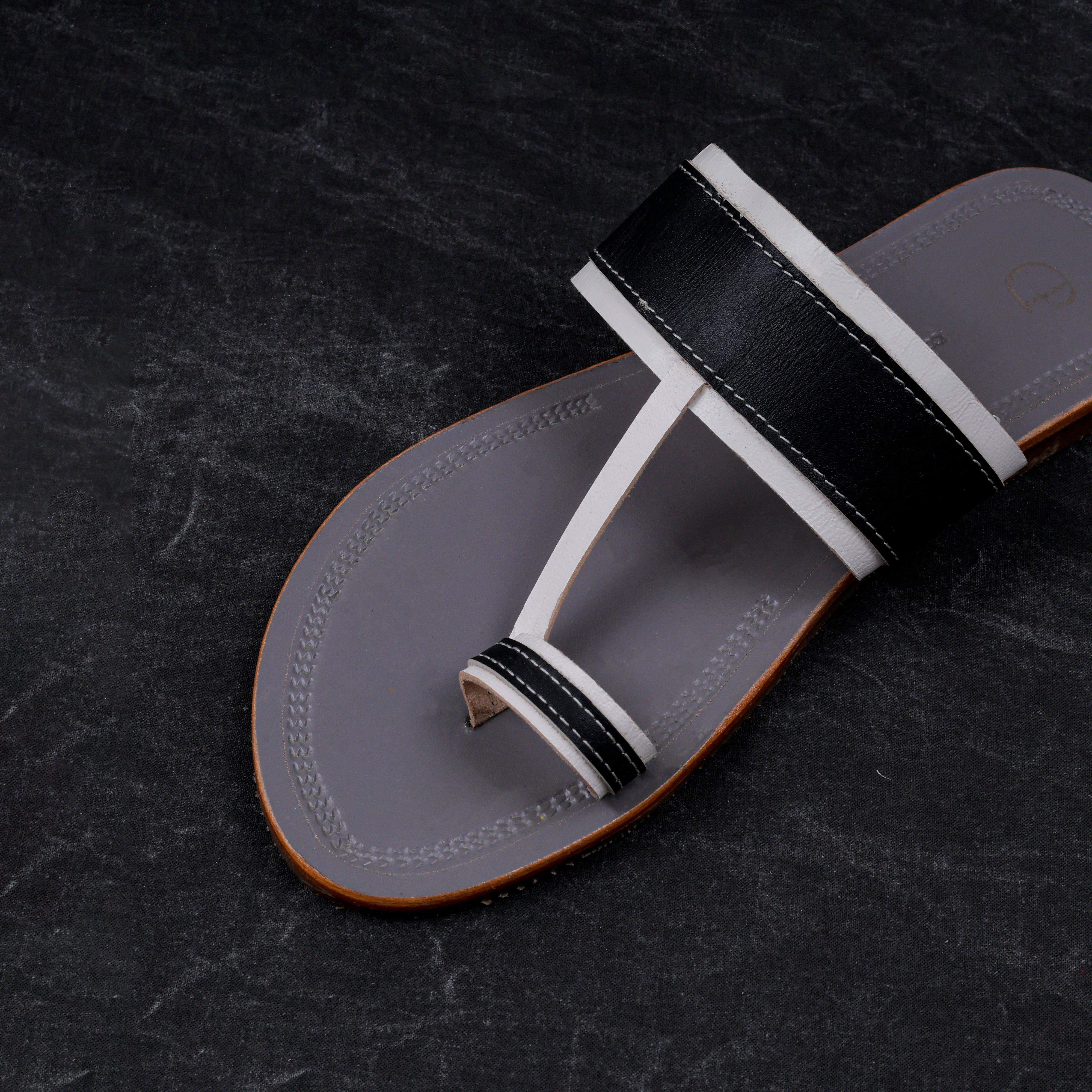 Two Tone Grey Artisan Kolhapuri Sandals