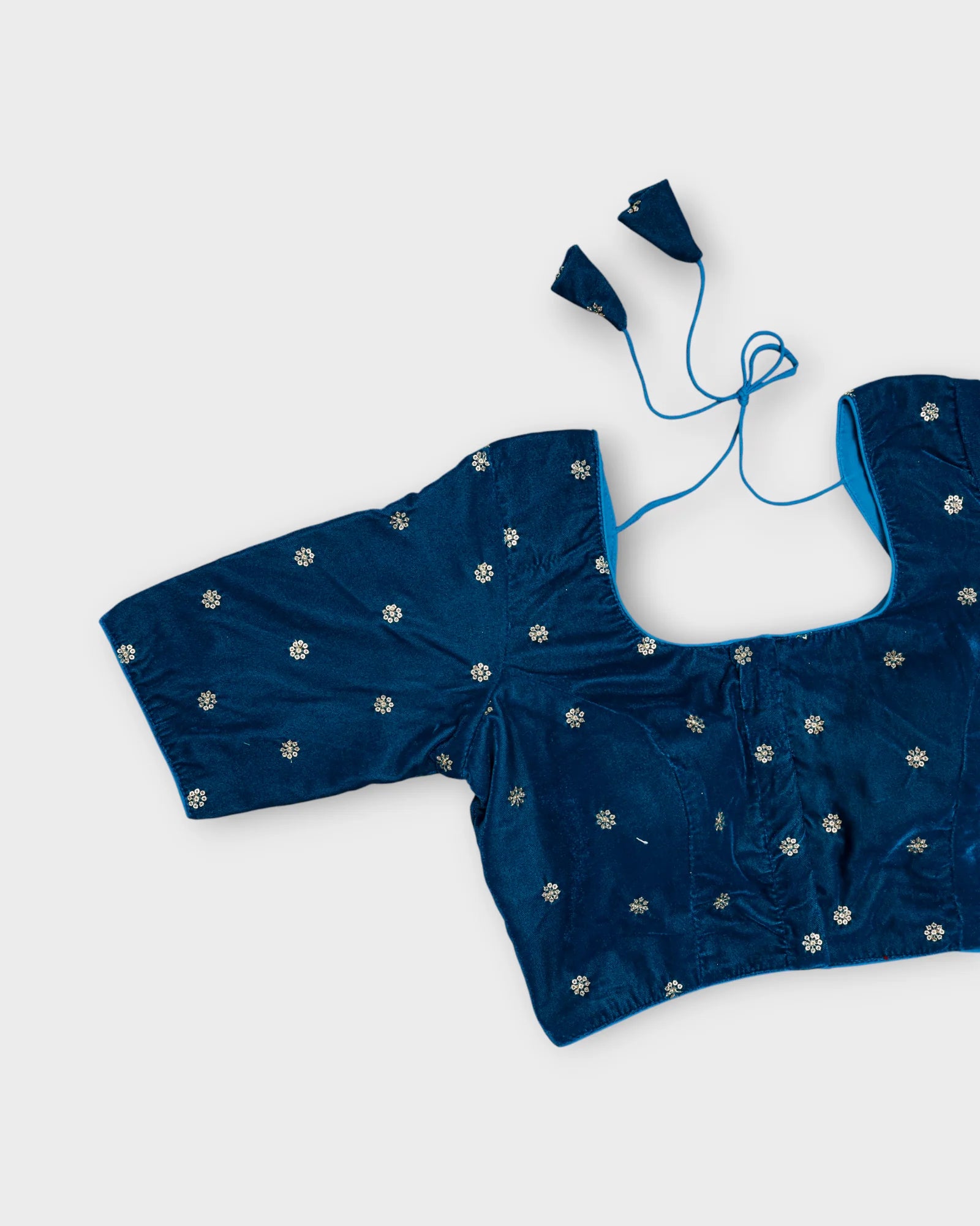 Velvet Deep Back Half Sleeve Blouse