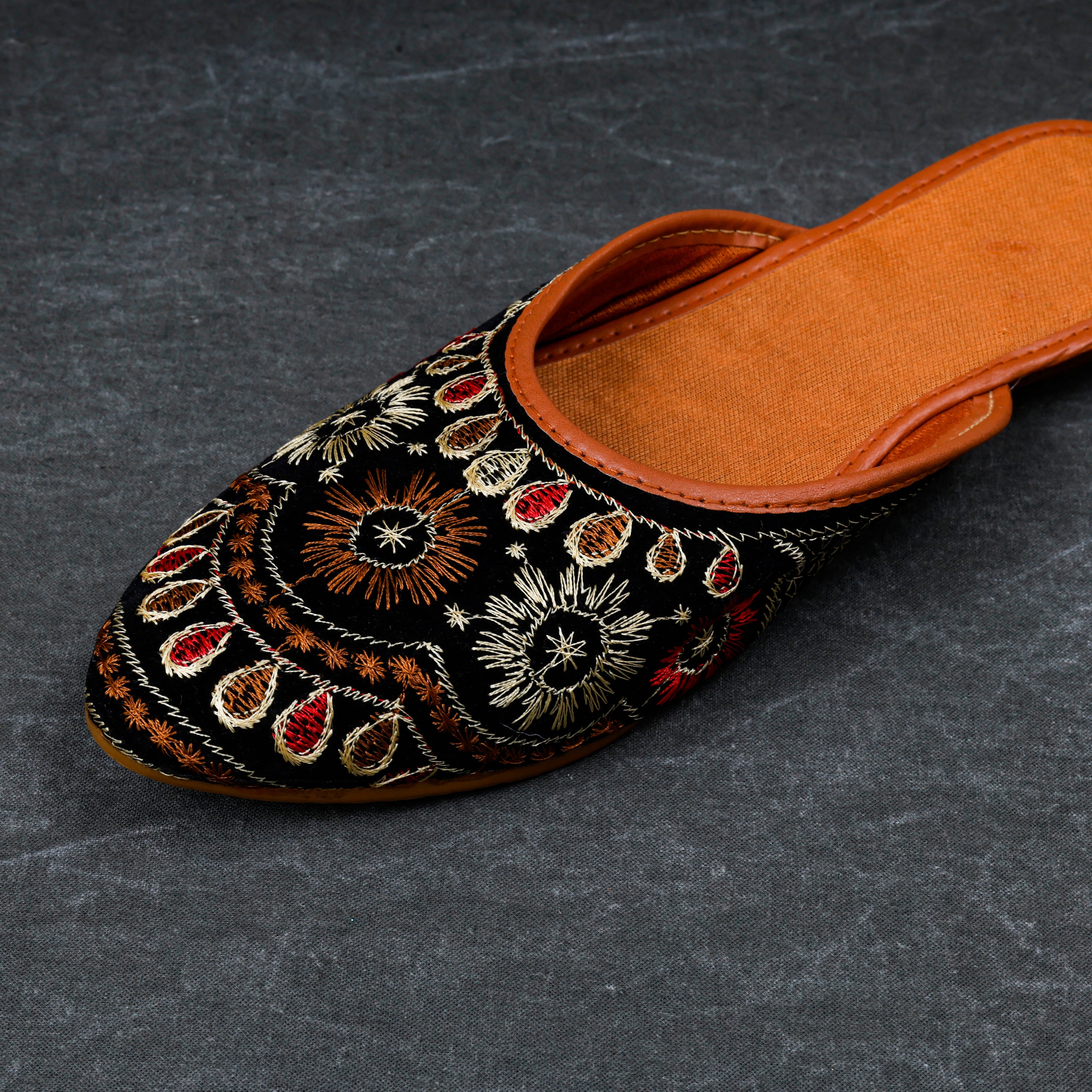 Black Velvet Slip On Mules