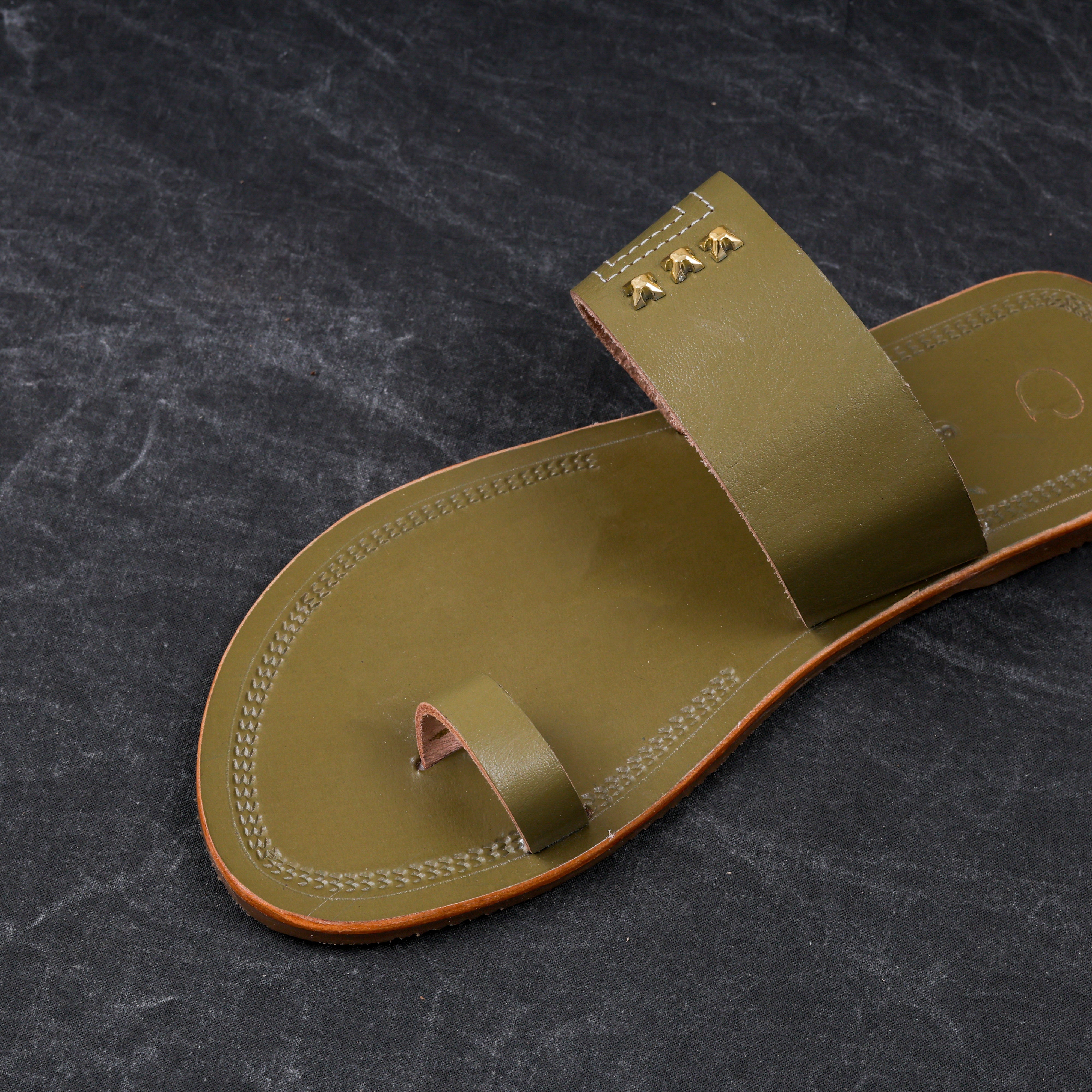 Olive Green Patent Leather Kolhapuri